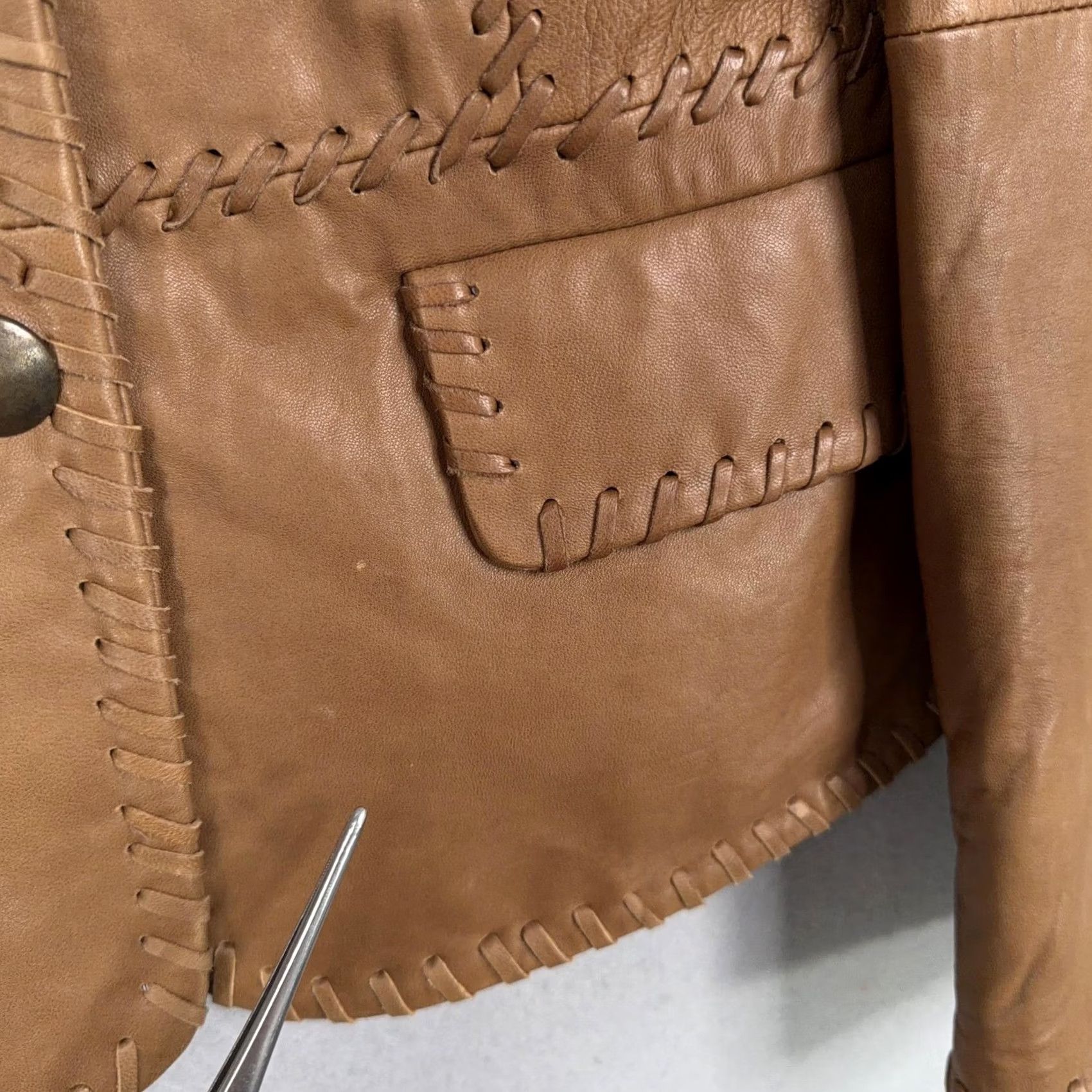 Vintage Reba Jacket Womens Medium Brown Leather Western Whipstitch Button Front Ladies Jacket Size M / US 6-8 / IT 42-44 - 5 Thumbnail