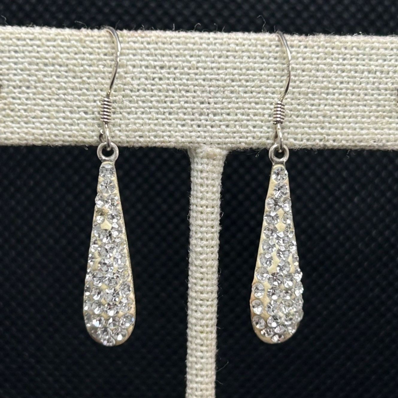 Vintage Sterling Silver 925 Crystal Inset White Dangle Drop Earrings Size ONE SIZE - 2 Thumbnail