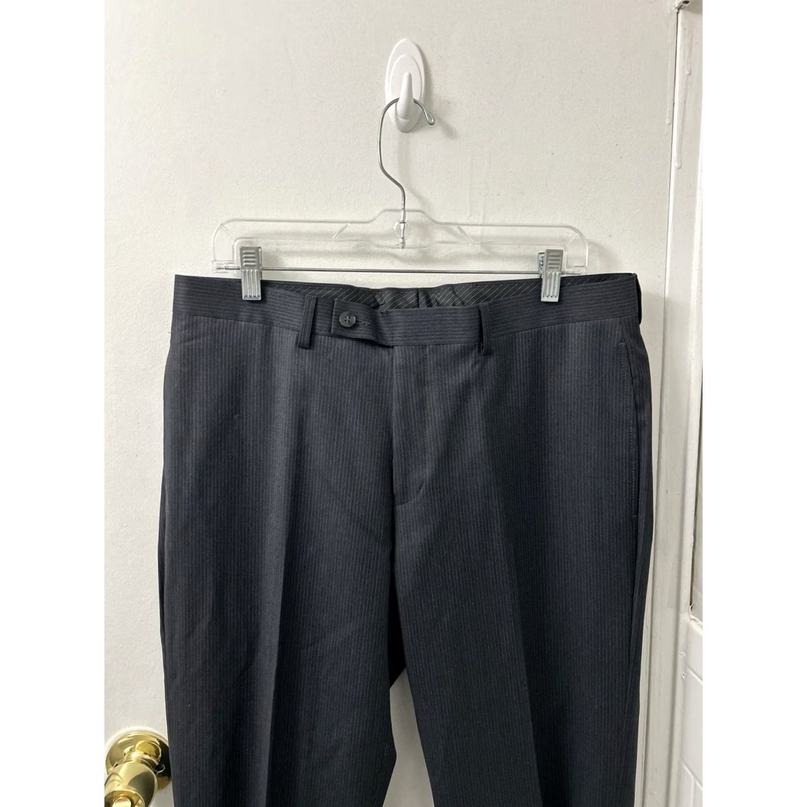 Calvin Klein Calvin Klein Dress Pants Mens 34x35 Gray Pinstripe Wool Flat Front Tapered Zip Button NWT Regular Back to Front? Size US 34 / EU 50 - 7 Thumbnail