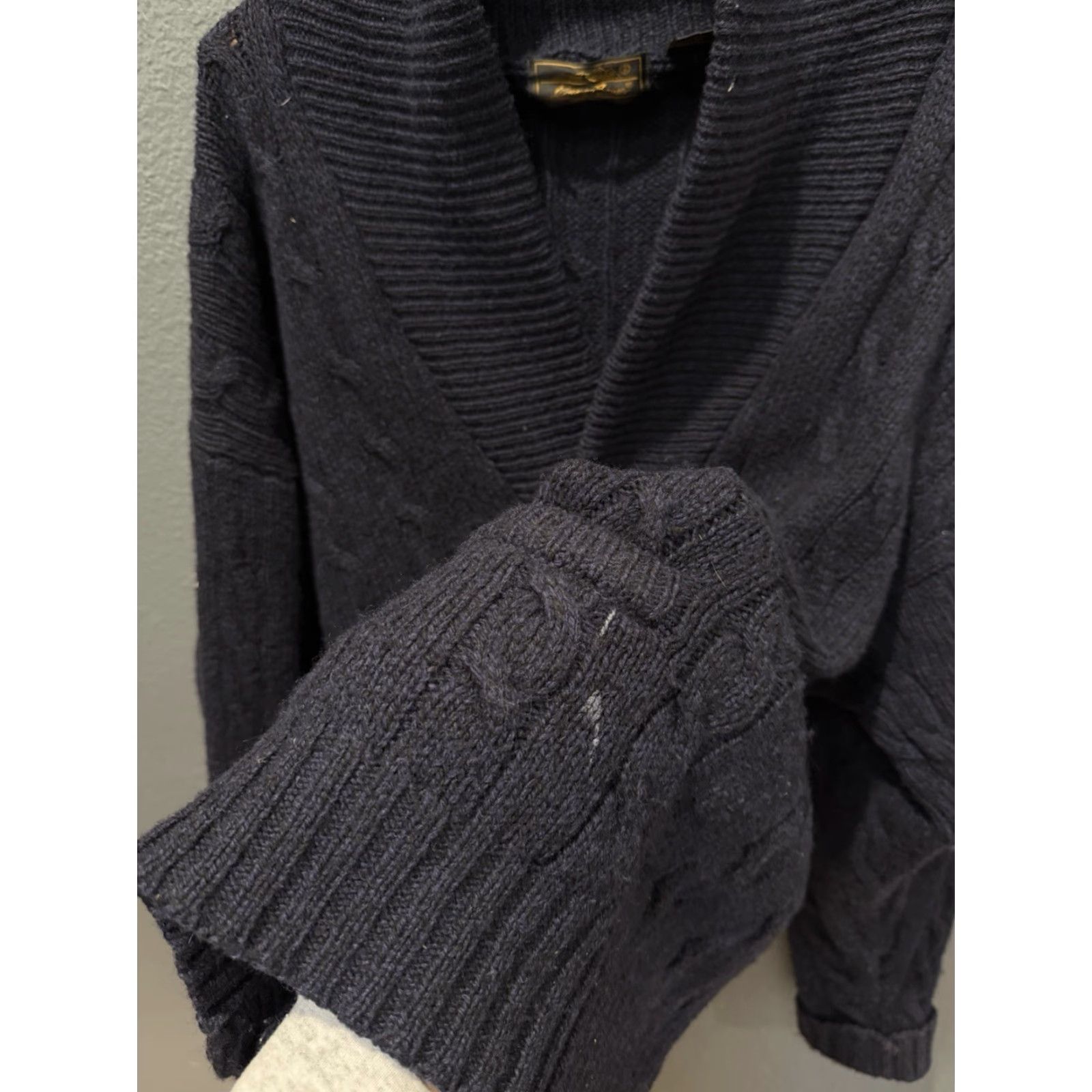 Eddie Bauer VINTAGE Eddie Bauer Wool Cable-Knit Cardigan Sweater L Blue 90s Mens Men’s Wool Camper Size US L / EU 52-54 / 3 - 5 Thumbnail