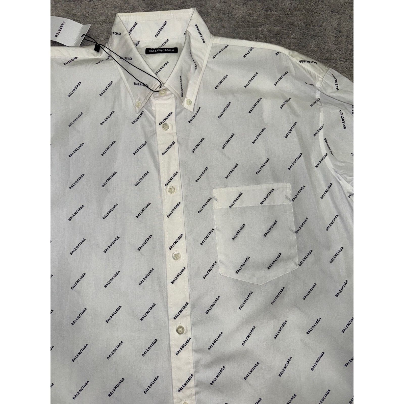 Balenciaga Balenciaga White Black All Over Logo Long Sleeve Button Up Size US M / EU 48-50 / 2 - 6 Thumbnail