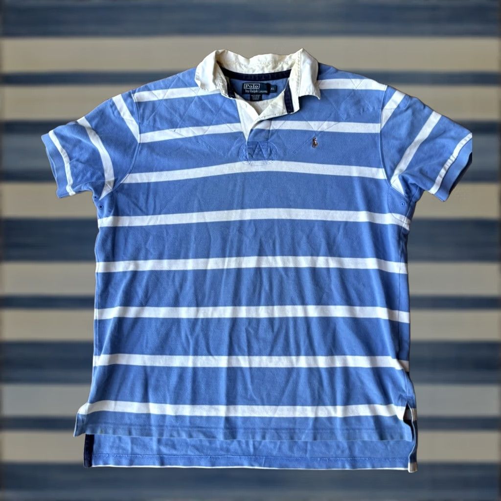 Ralph Lauren VINTAGE Polo Ralph Lauren Striped Rugby Polo Shirt XL Mens Large Big Pony 90s 100% Cotton Button Size US XL / EU 56 / 4 - 1 Thumbnail