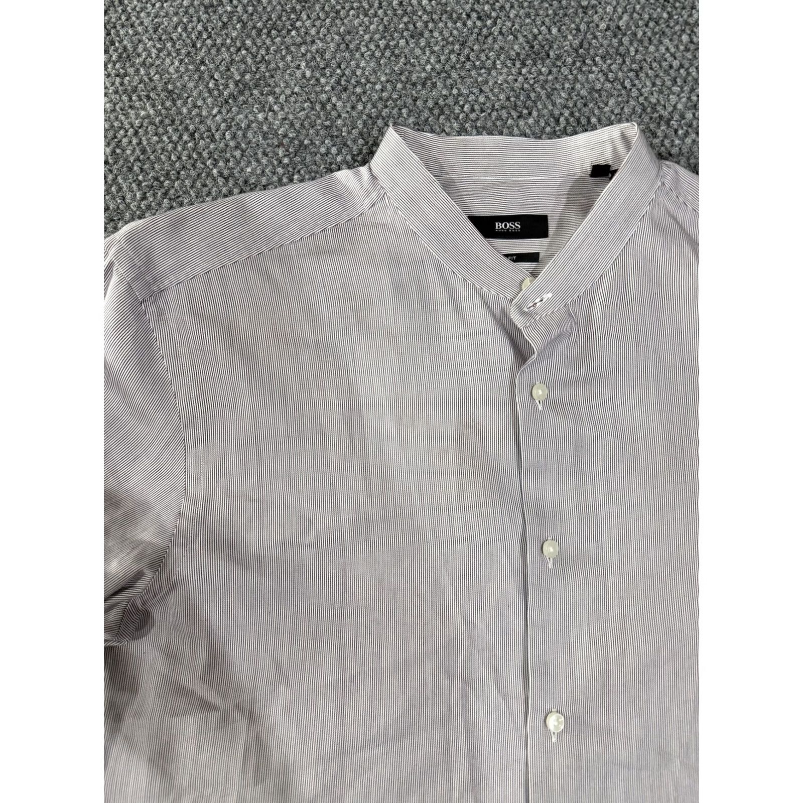Hugo Boss HUGO BOSS Shirt Mens 16 Gray Pinstripe Slim Fit Band Collar Dress Long Sleeve Mens 16 Slim Fit Pinstripe Gray Band Collar Dress Shirt Size 42R - 3 Thumbnail