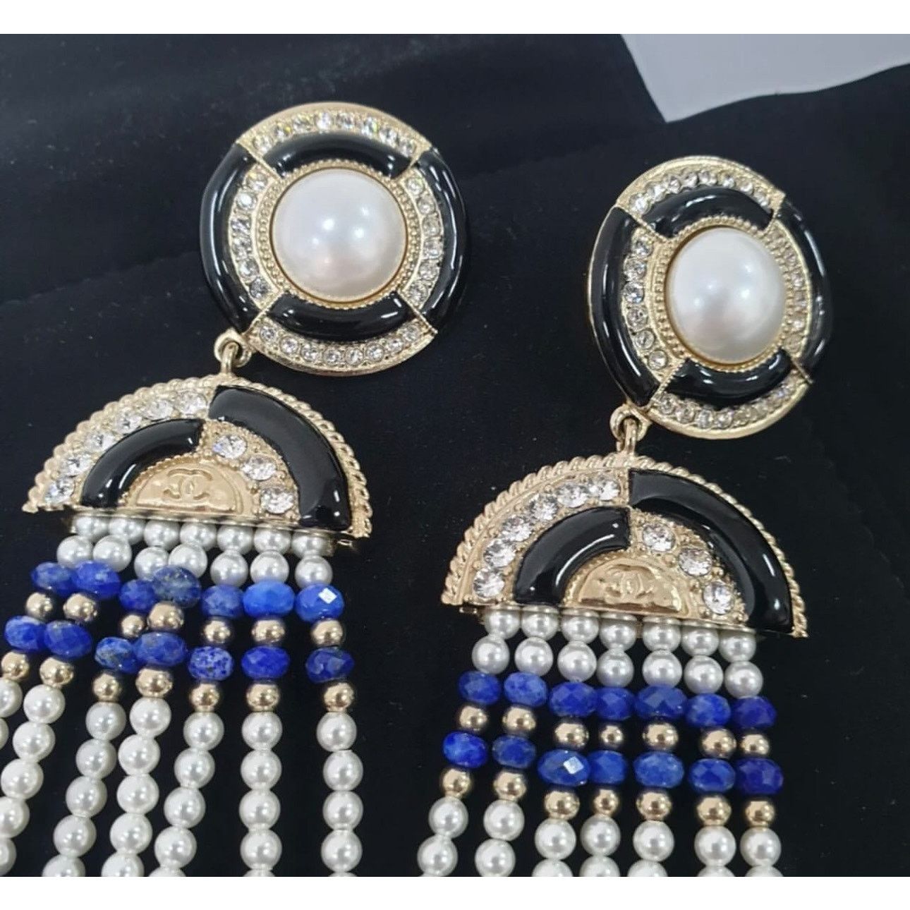 Chanel CHANEL Lapis Lazuli Faux Pearl CC Chandelier Earrings Size ONE SIZE - 4 Thumbnail