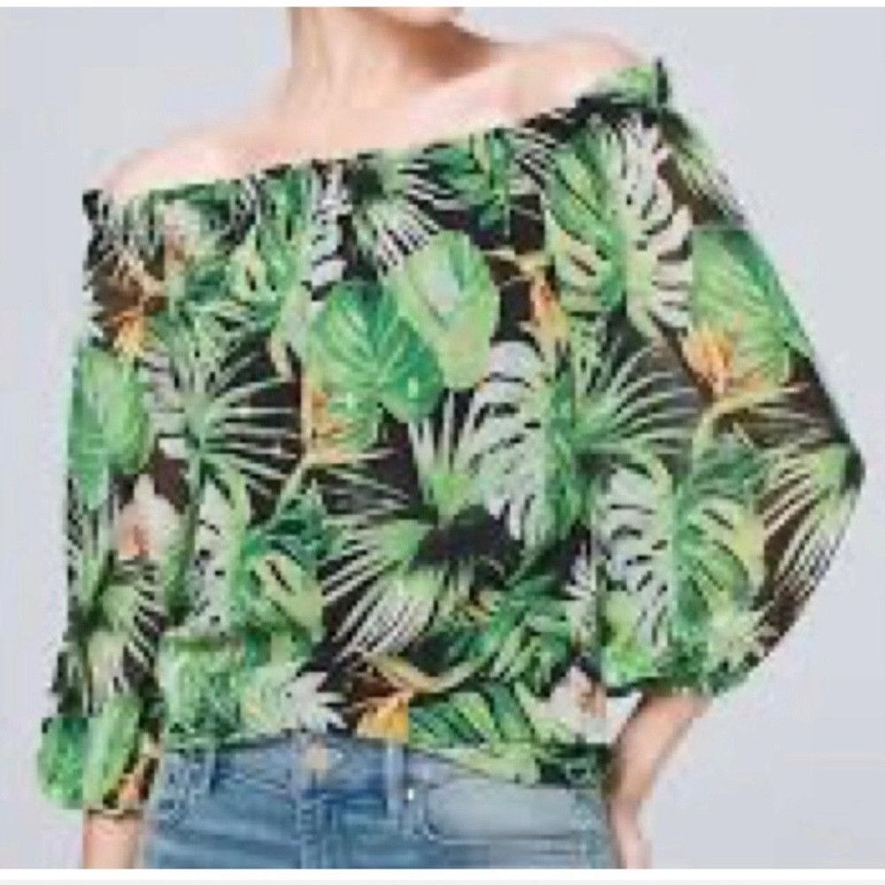 White House Black Market White House Black Market Off Shoulder Green Tropical Print Size S / US 4 / IT 40 - 8 Thumbnail