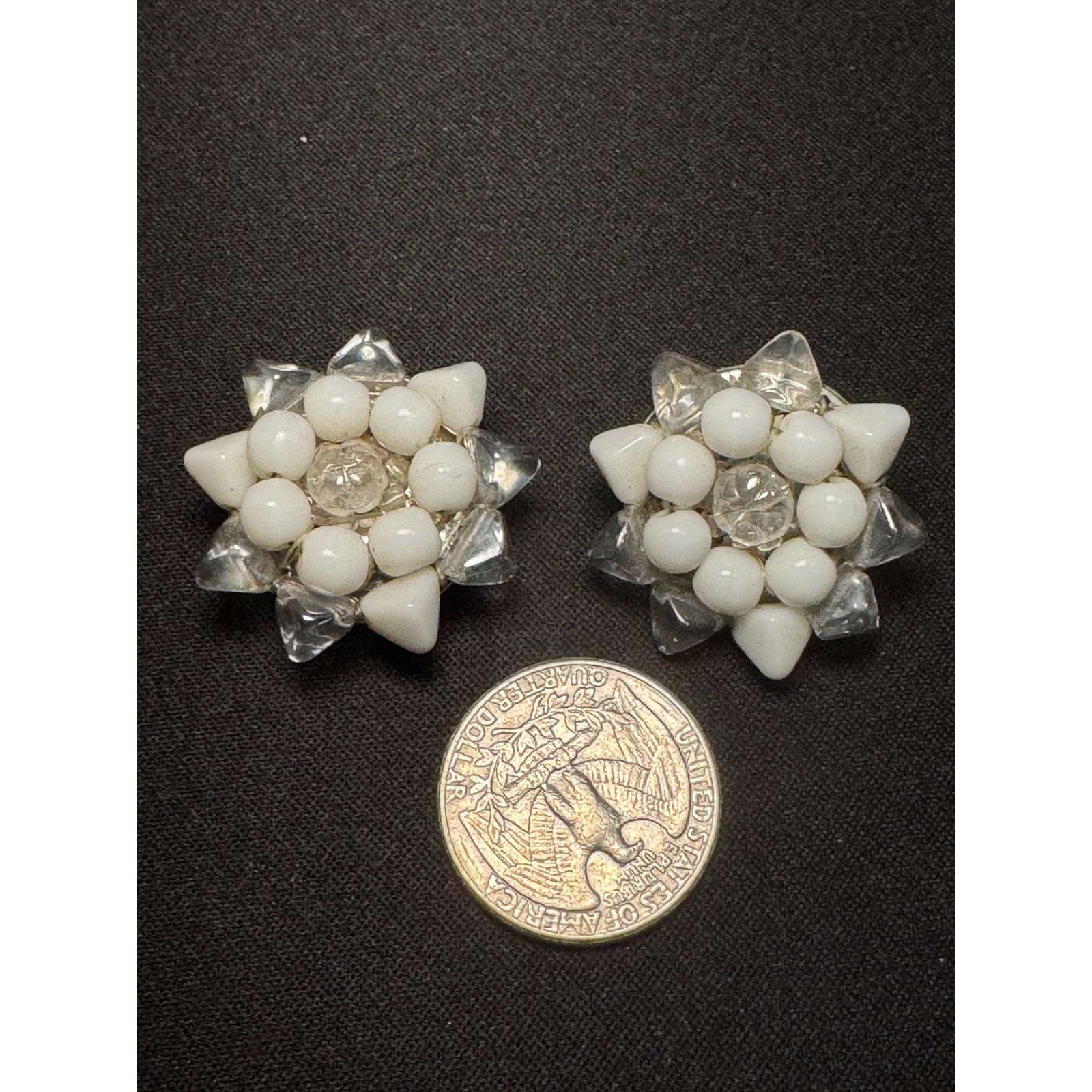 Other Vintage Germany Milk & Clear Glass Clip On Earrings Size ONE SIZE - 3 Thumbnail
