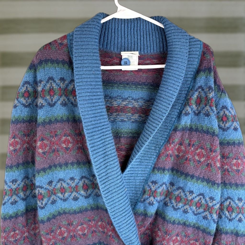 VINTAGE Laura Ashley Cardigan Sweater Women’s One Size Blue Wool Shawl Collar