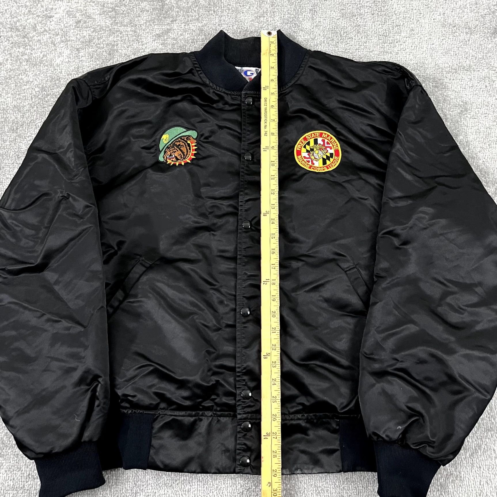 Vintage VINTAGE US MARINES Jacket Mens 3XL Black Satin Bomber Embroidered USA Free State Size US XXL / EU 58 / 5 - 6 Thumbnail