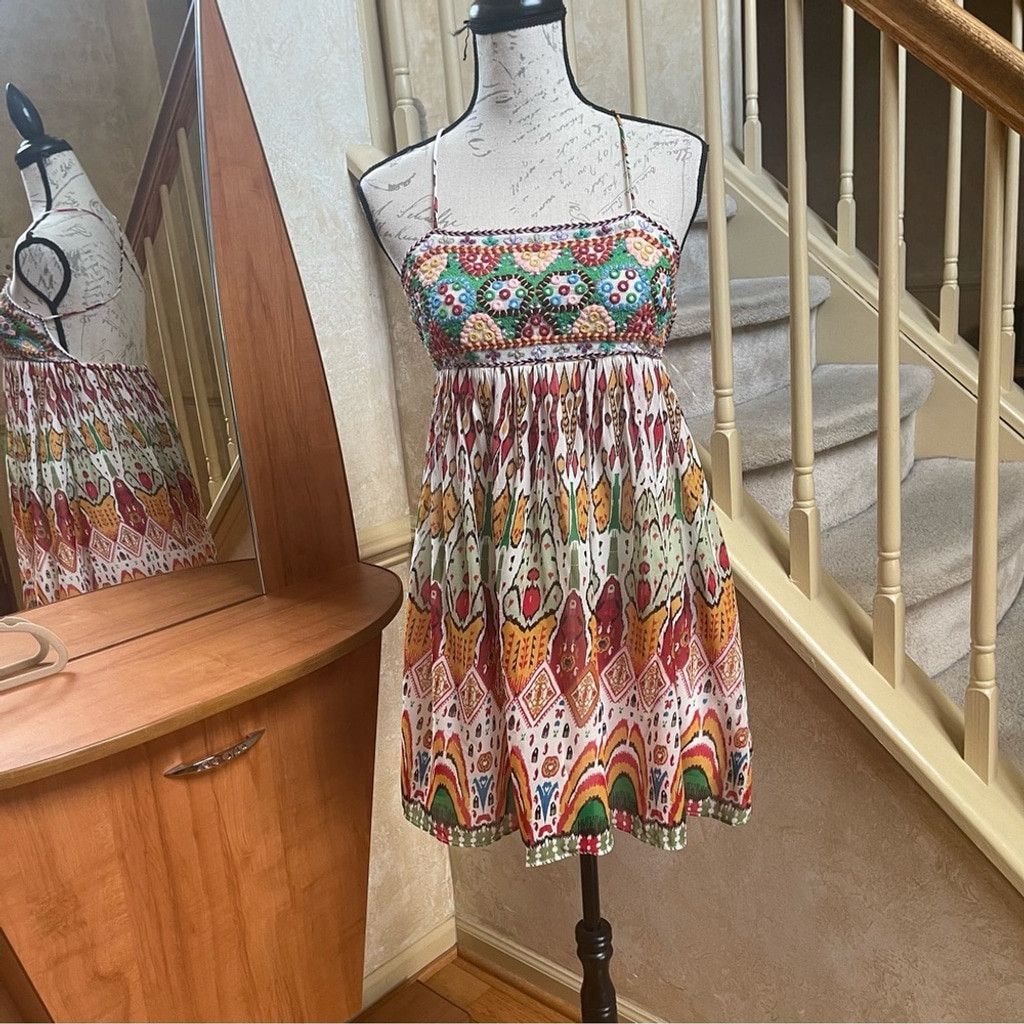 Zara ZARA Chiffon Printed Strappy Embroidered Dress Open Back XS Size XS / US 0-2 / IT 36-38 - 5 Thumbnail