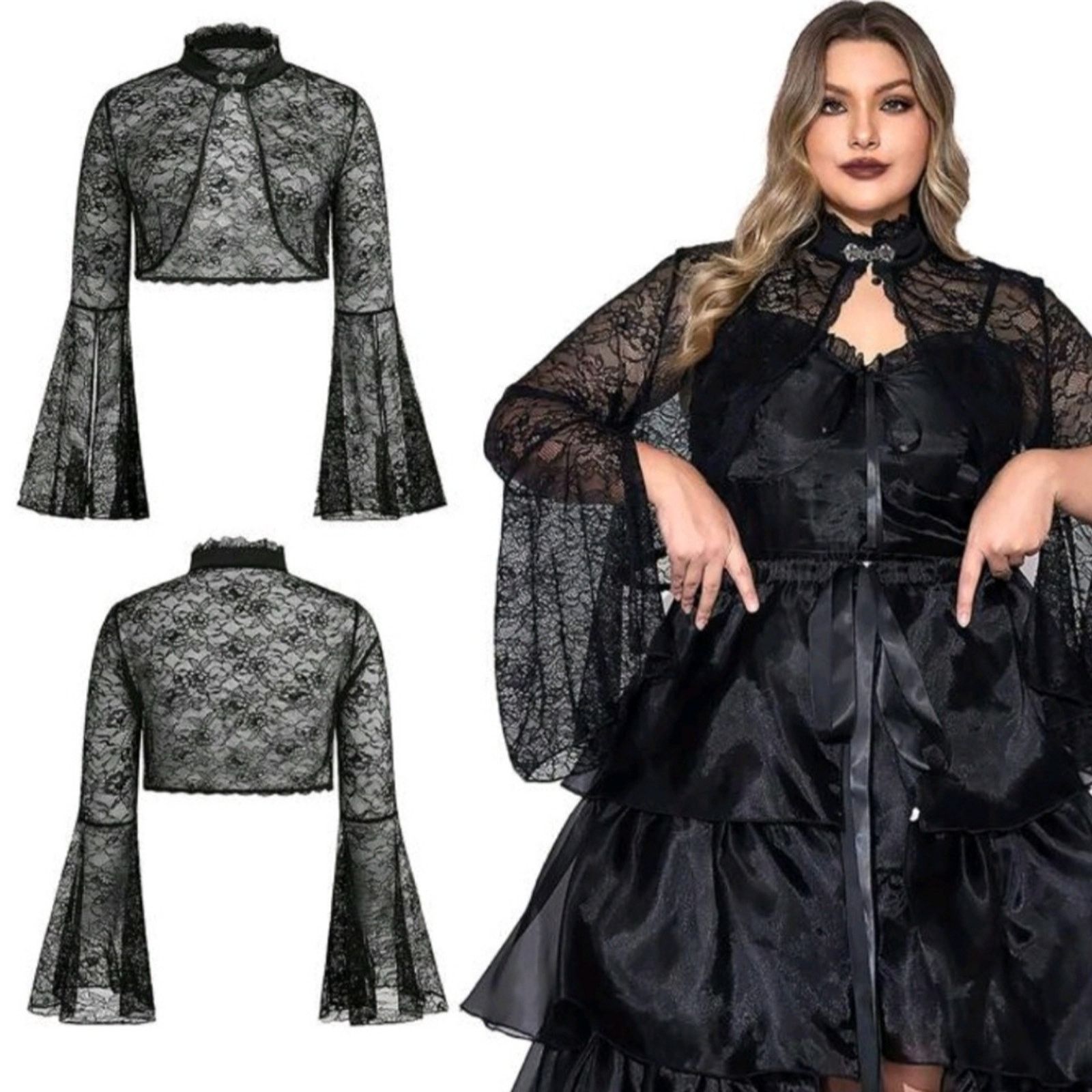 Shein HIGH NECK ☆ VICTORIAN STYLE ☆ BELL SLEEVE SHRUG 5x ☆ NWT Size 4XL / US 24-26 - 8 Thumbnail