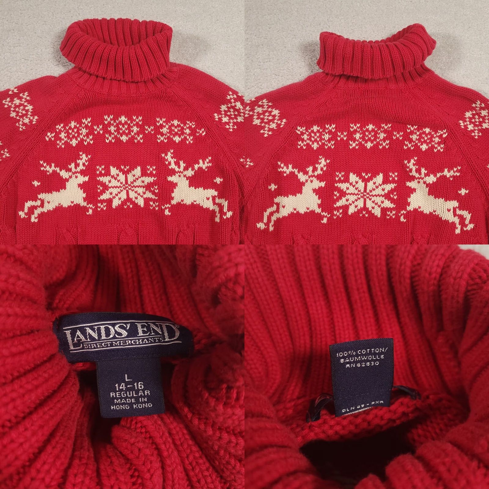 Lands' End VINTAGE Lands' End Christmas Sweater Fair Isle Cable-knit Turtleneck Reindeer Large Womens Sweater Size L / US 10 / IT 46 - 8 Thumbnail