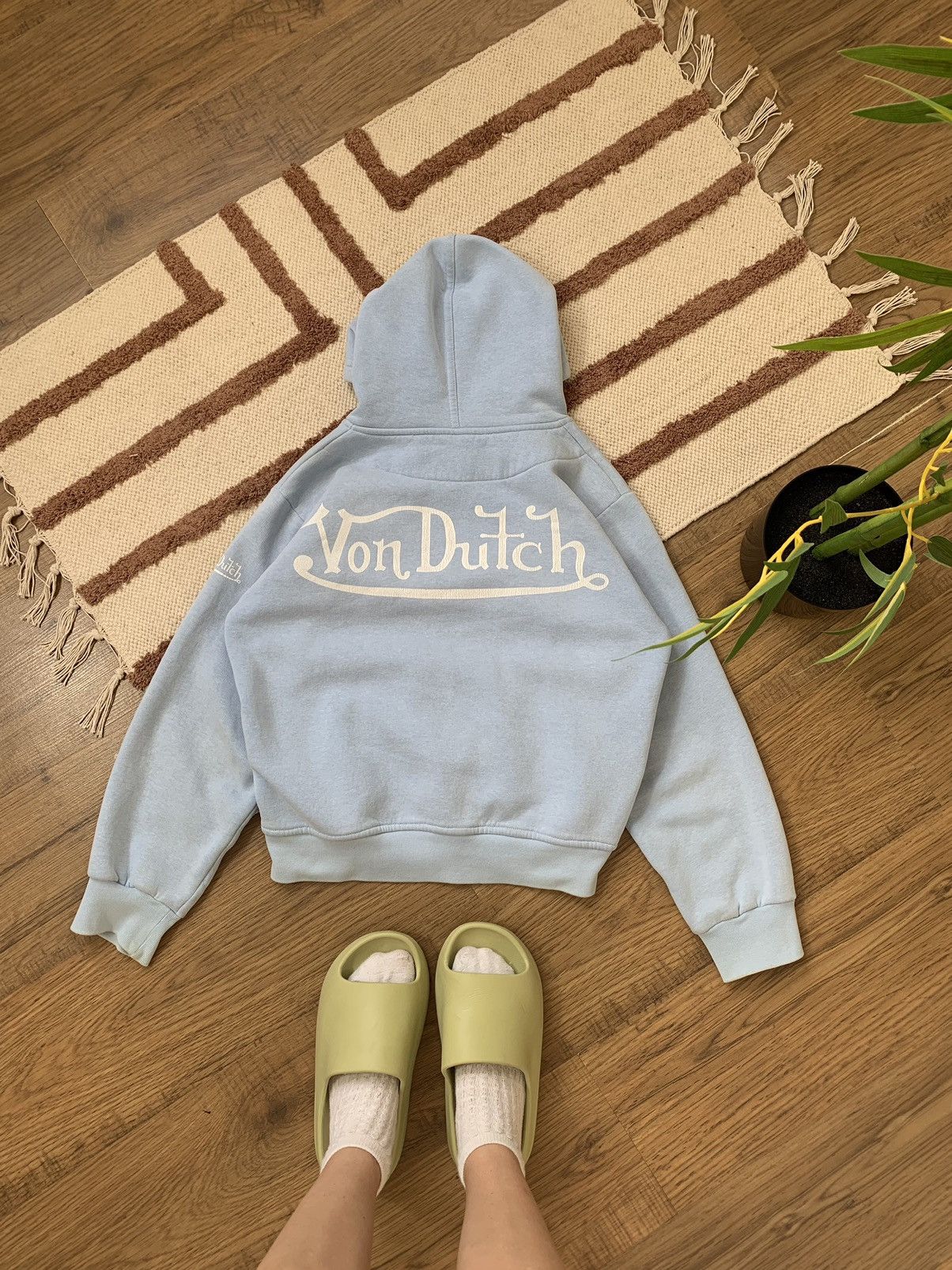 image of Vintage Von Dutch Baby Blue Big Logo Zip Up Hoodie, Women's (Size Small)