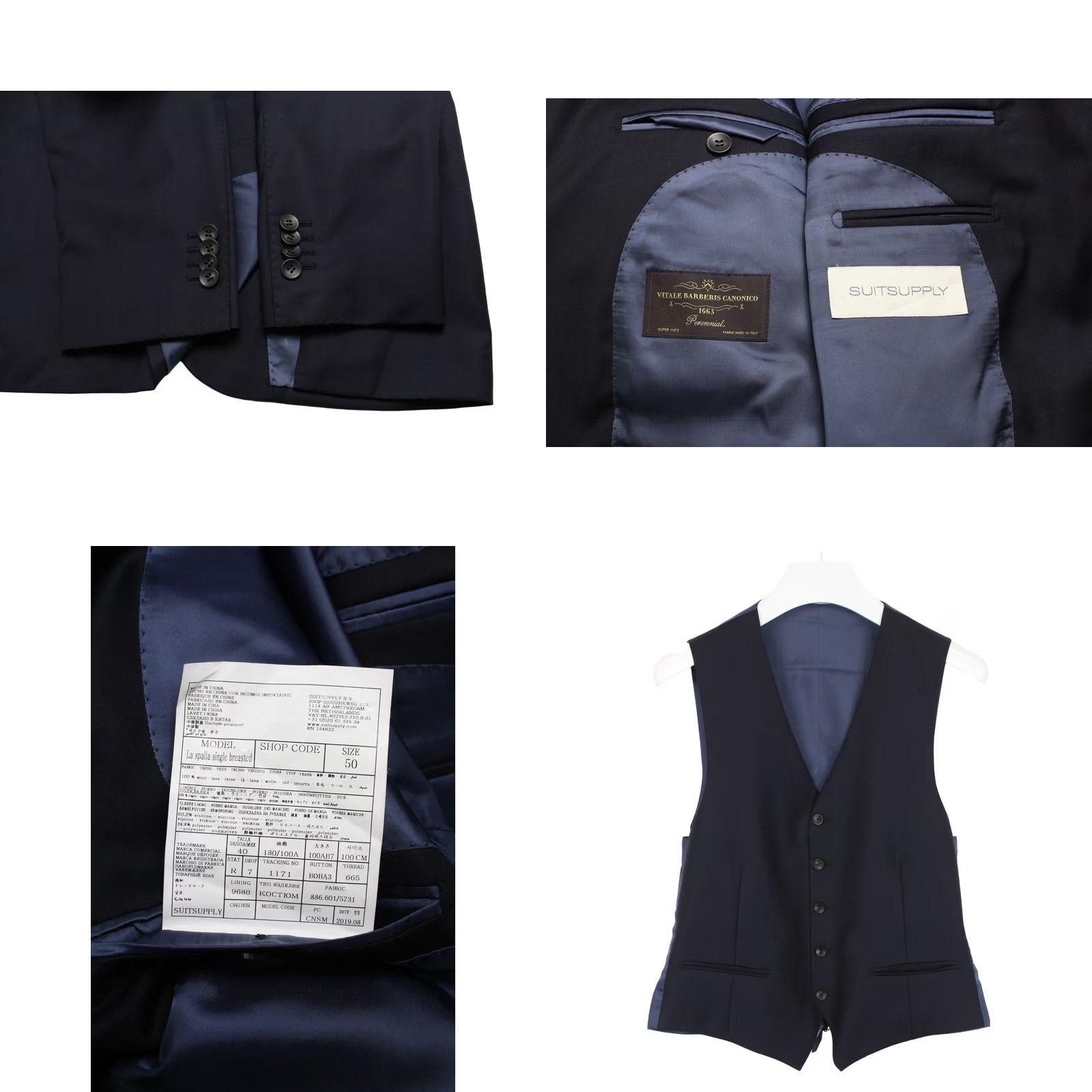 Suitsupply Suitsupply Suit 3 Piece UK 40 Blue La Spalla Single Breasted Ferrara Brescia Mens Size 40R - 8 Thumbnail