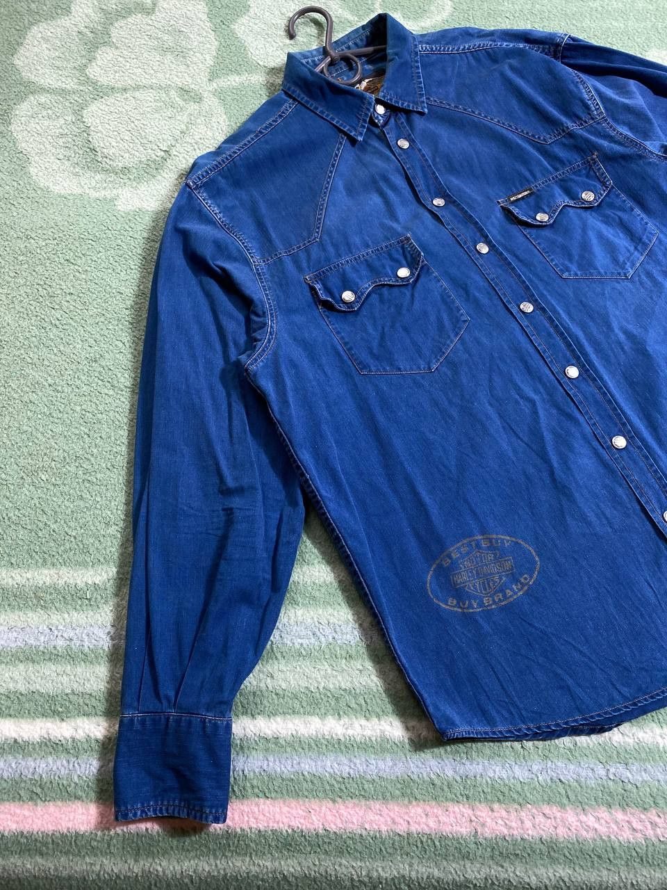Harley Davidson × Vintage Vintage Y2K Harley Davidson Denim Skull Mechanic Shirt Size US XL / EU 56 / 4 - 2 Thumbnail