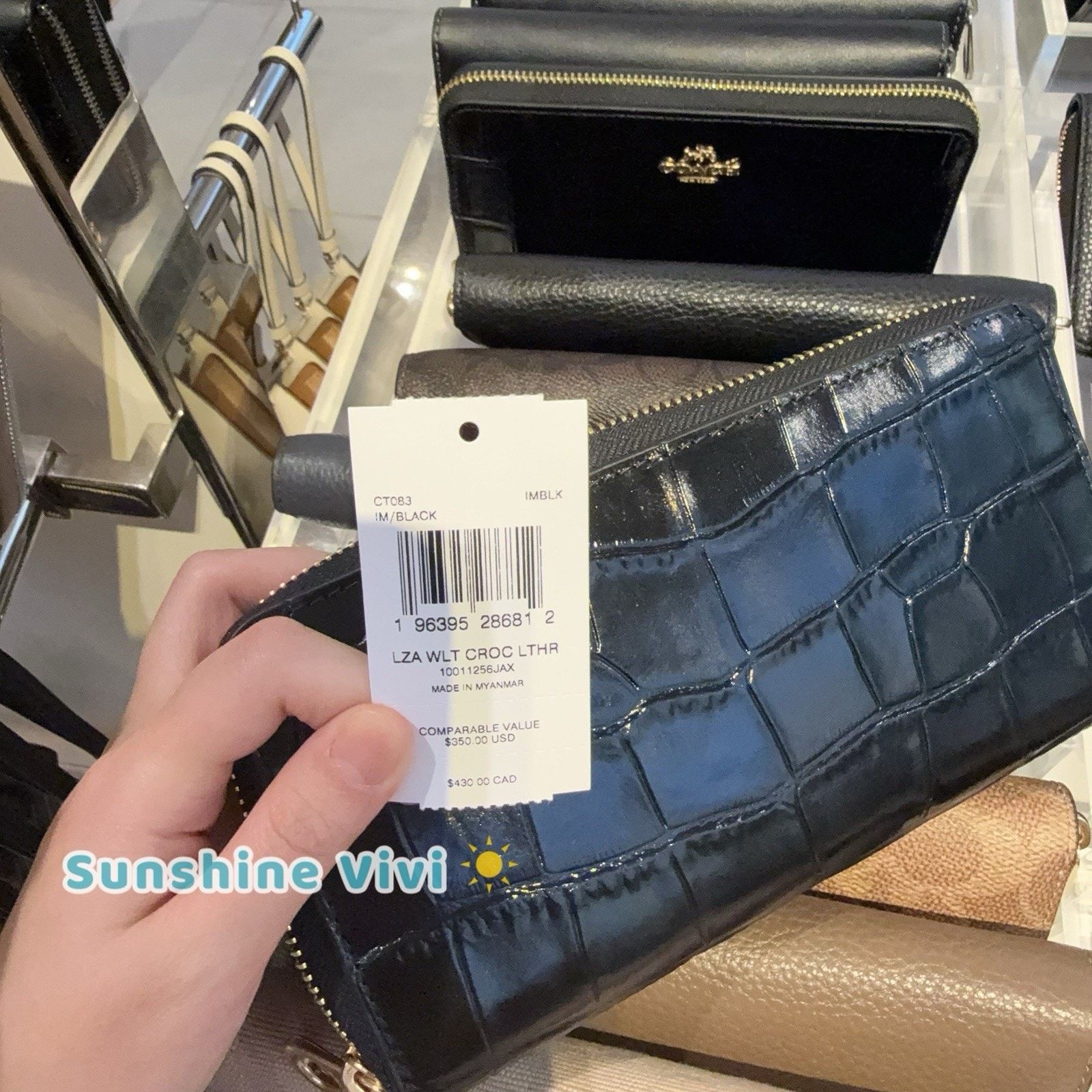 Coach NWT Coach Long Zip Around Wallet CT083 Crocodile Black Size ONE SIZE - 9 Thumbnail