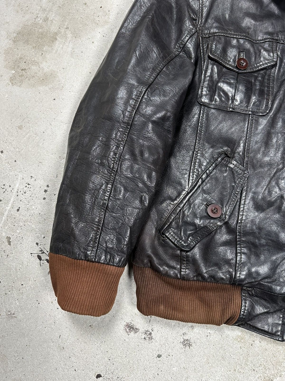 Vintage Vintage Y2K Utility Leather Black Bomber Flyers Jacket Size US L / EU 52-54 / 3 - 3 Thumbnail