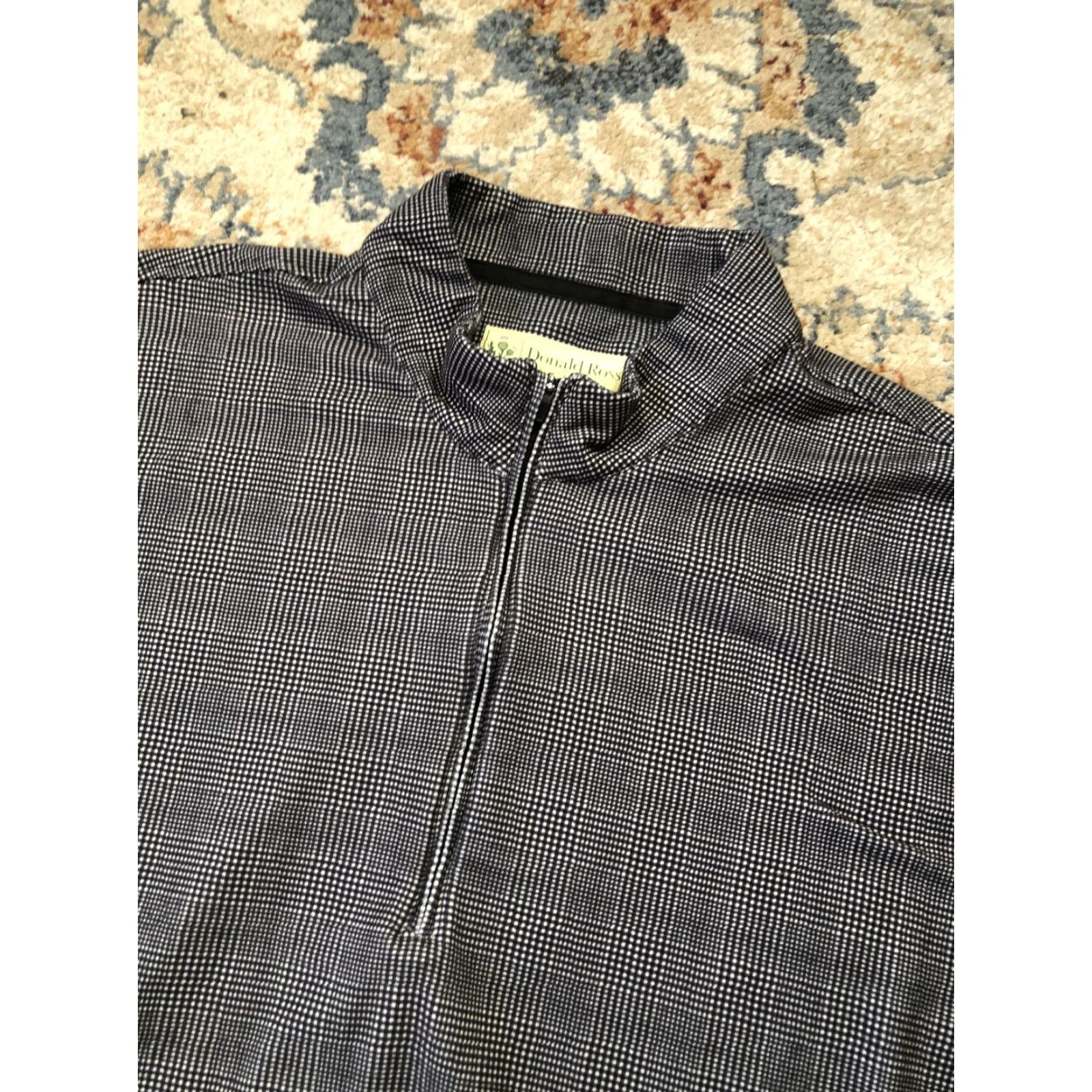 Vintage Donald Ross Mens XL Gray Quarter Zip Mock Neck Sweater Pullover Golf Knit Pattern Check Size US XL / EU 56 / 4 - 7 Thumbnail