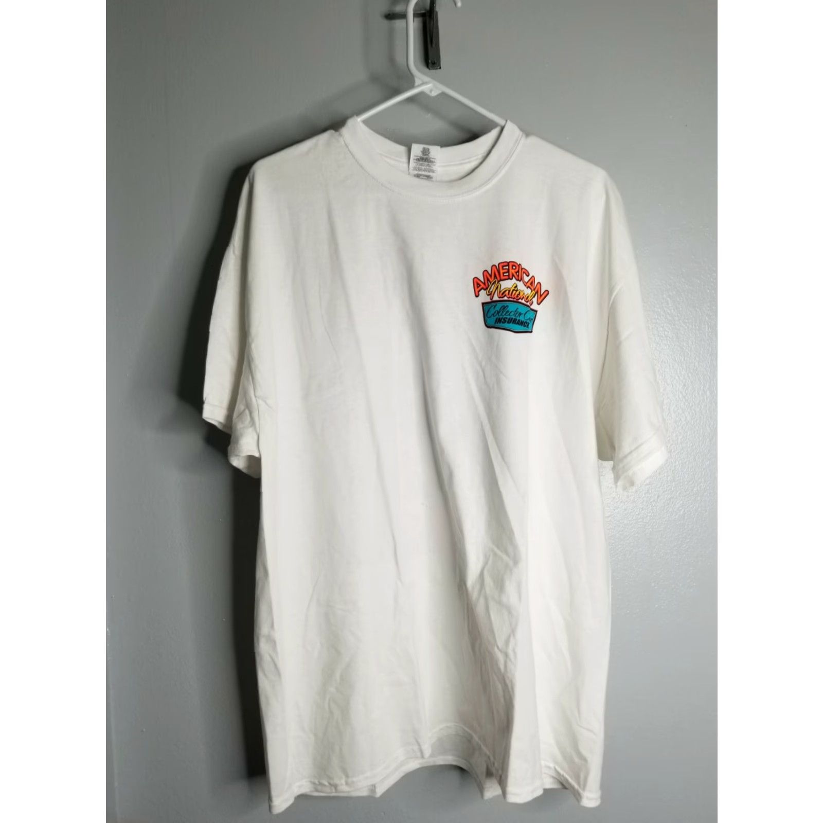 Gildan VINTAGE Mens XL American National Collector Car Insurance T Shirt Double Sided Flag Size US XL / EU 56 / 4 - 2 Thumbnail