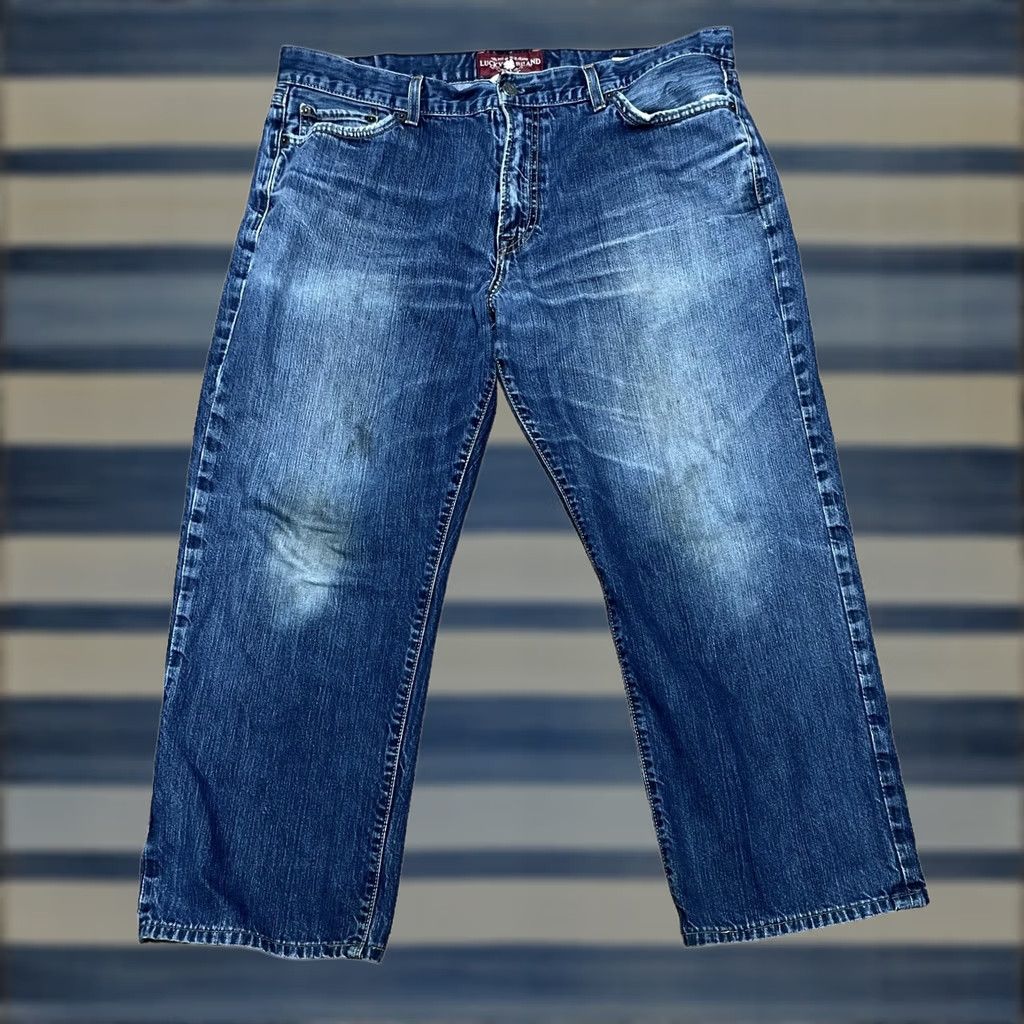 Lucky Brand VINTAGE Lucky Brand Jeans Mens Blue Denim Straight Leg 38x32 5-Pocket Belt Loops Regular Fit Stained Denim Pants Size US 38 / EU 54 - 1 Thumbnail
