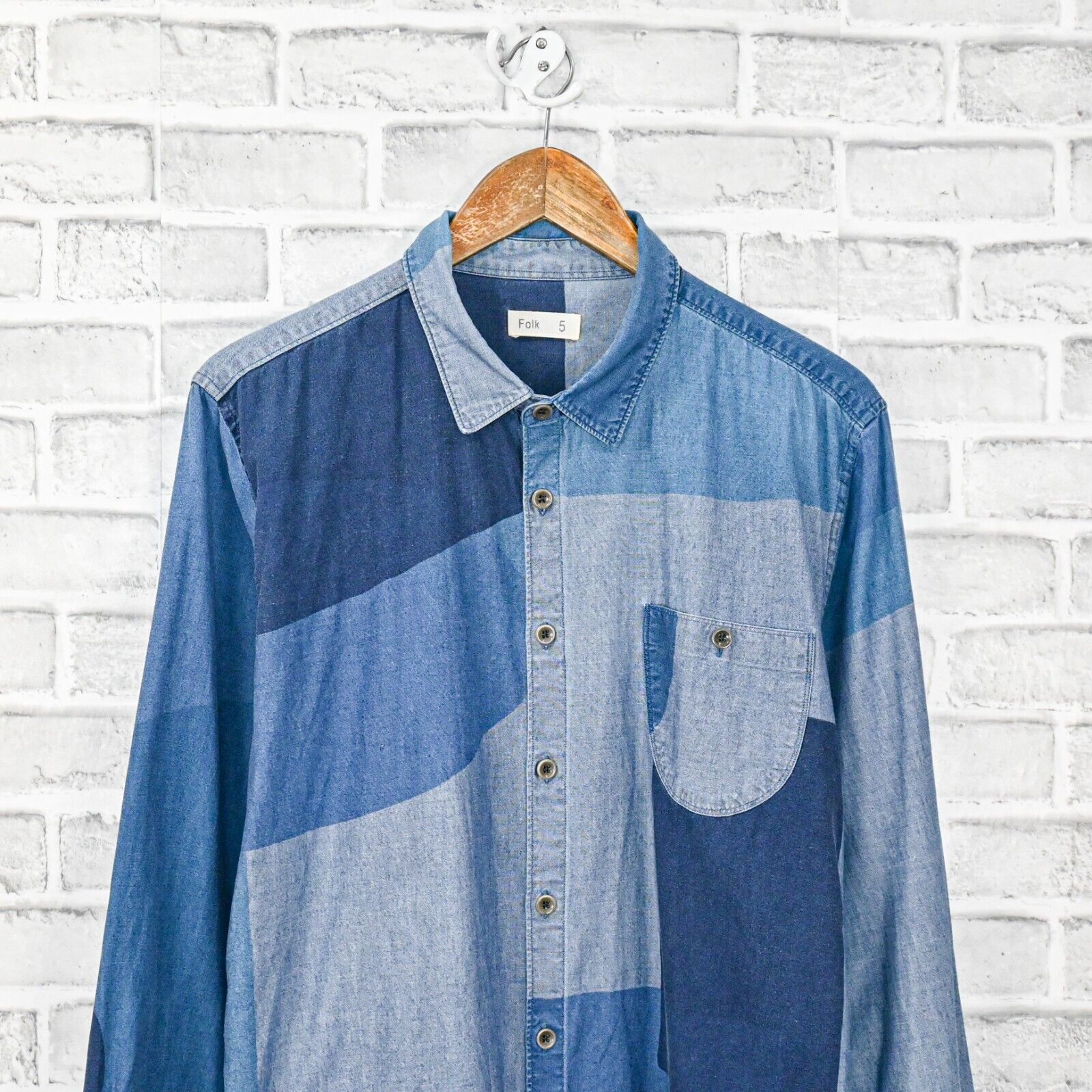 Folk FOLK Clothing Patchwork Indigo Denim Button Down Shirt Size US XXL / EU 58 / 5 - 4 Thumbnail