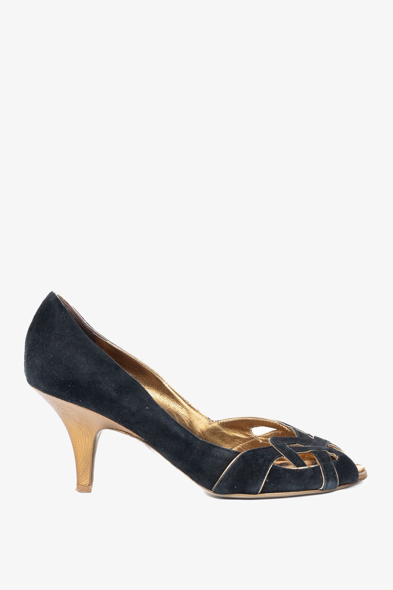 Roberto Cavalli Black Suede Cutout Peep-Toe Heels