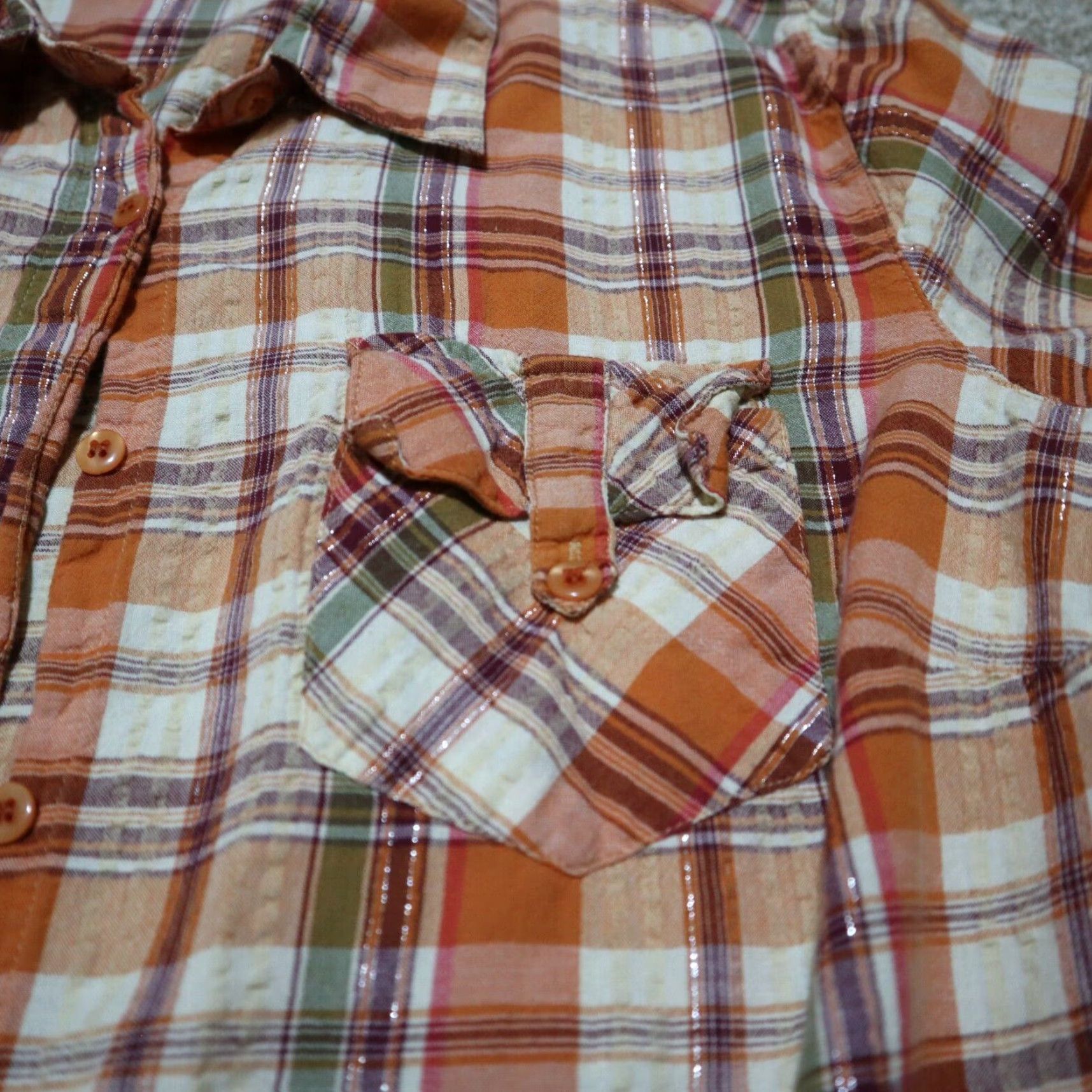 Essentials Essentials Plaid Button Front Shirt Tunic Blouse Women's Regular 18/20 Orange Size XXL / US 16-18 / IT 52-54 - 3 Thumbnail