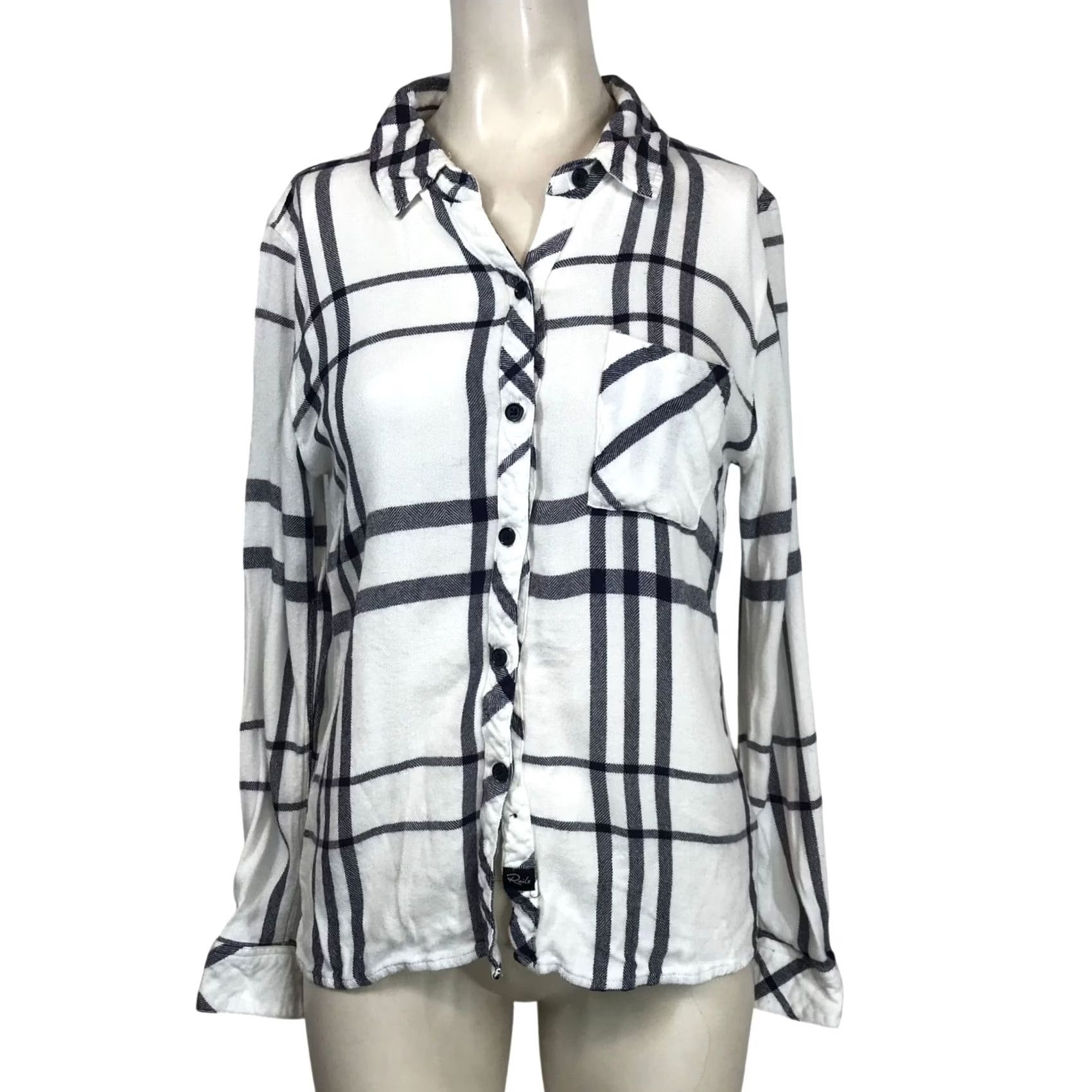 Rails RAILS WOMEN'S S S LONG SLEEVE BUTTON UP SHIRT WHITE & BLUE Size S / US 4 / IT 40 - 2 Thumbnail