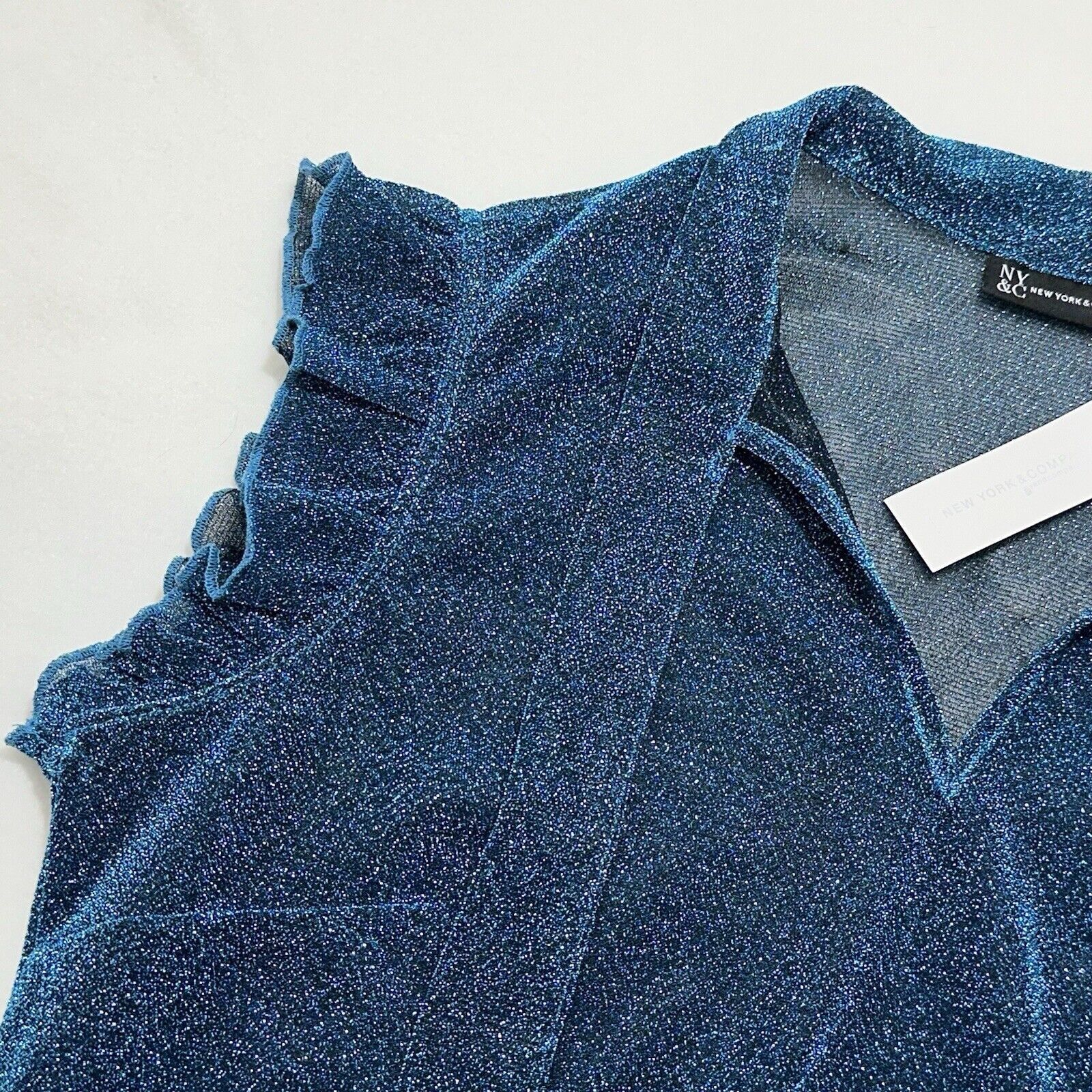 Other New York & Company Large Sparkle Glitter Flashy Blue Blouse Size L / US 10 / IT 46 - 6 Thumbnail