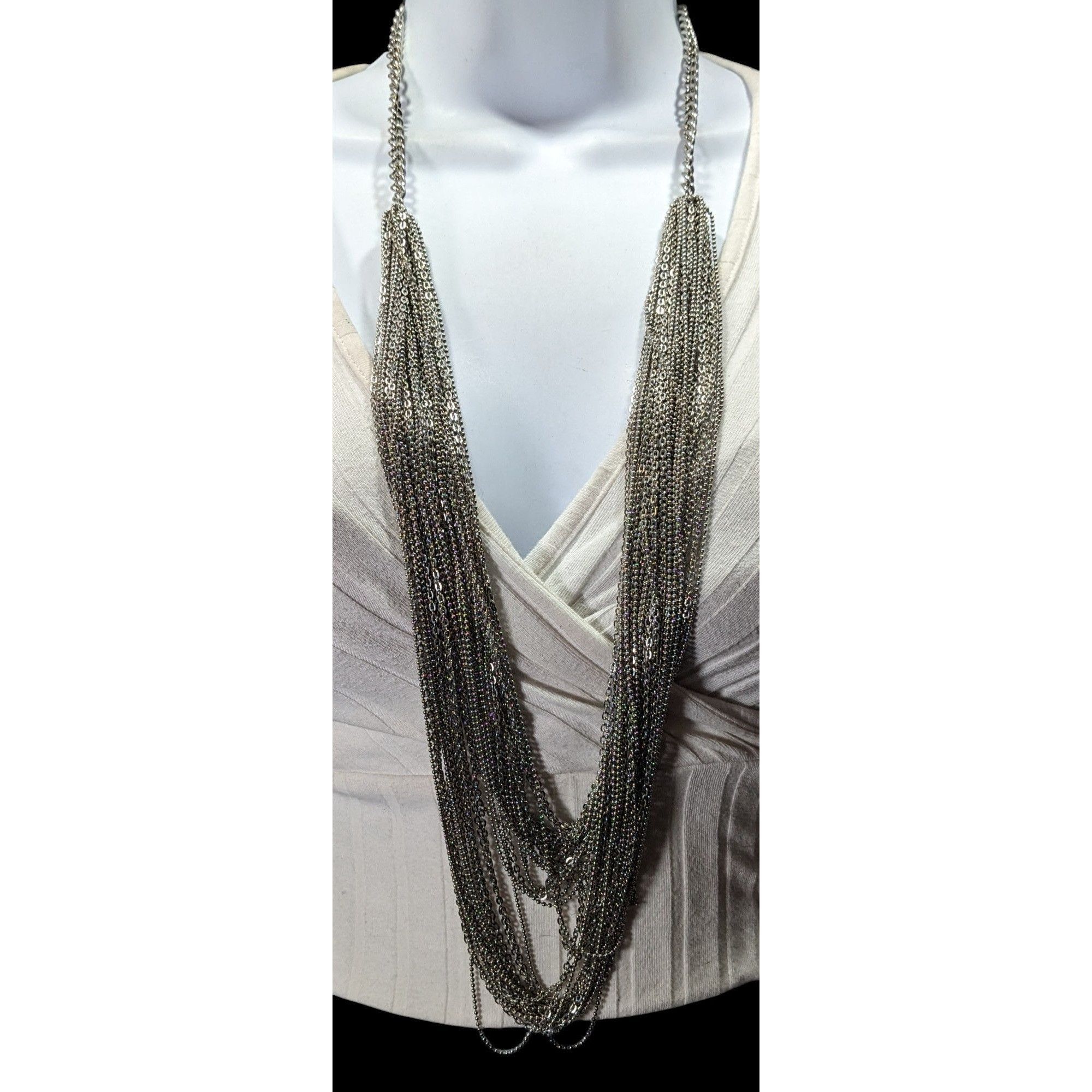 Other Glam Metal Multilayer Silver Tone Chain Necklace Size ONE SIZE - 7 Thumbnail