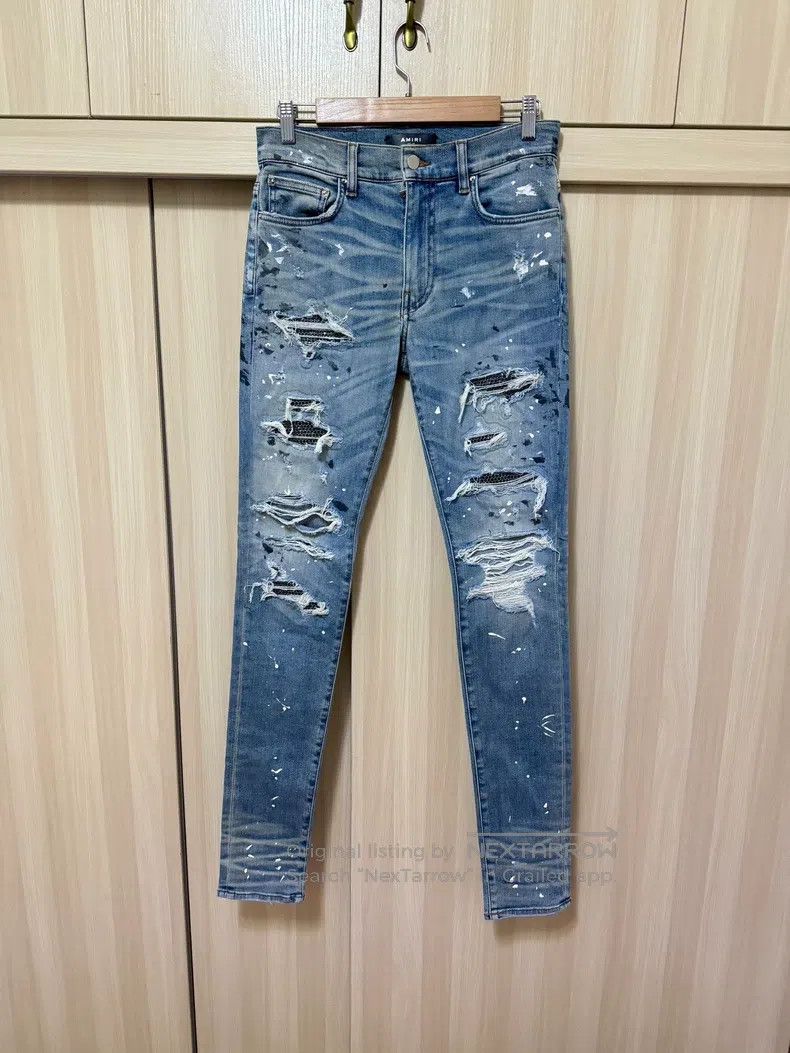 Amiri Amiri Splashed blue diamond destroyed blue denim Size US 30 / EU 46 - 1 Thumbnail