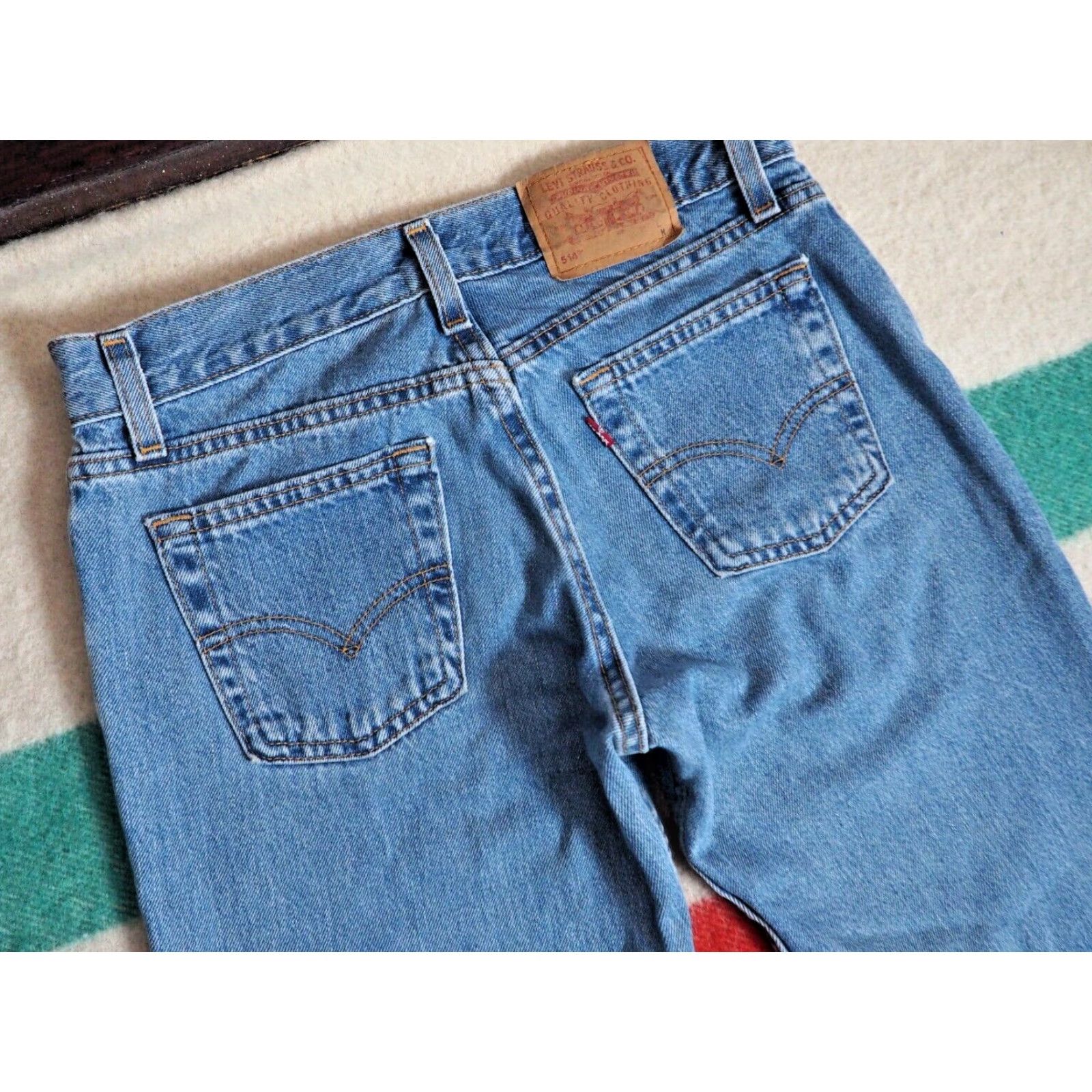 Levi's VINTAGE Levi's 514 Denim Jeans 90s Superlow Flared Faded Blue 29x31 USA Made Hippy Size 29" - 3 Thumbnail