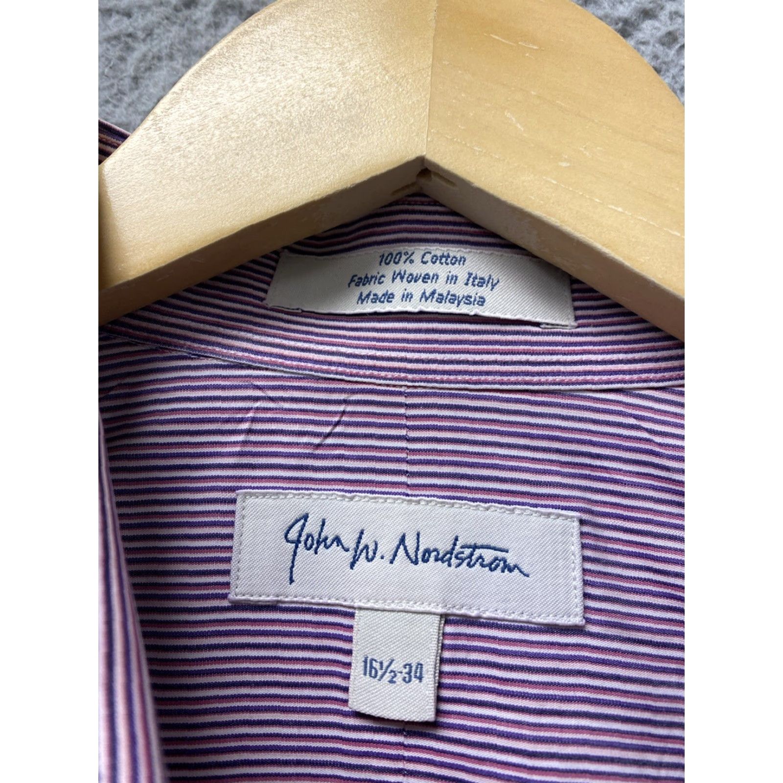 Nordstrom VINTAGE Nordstrom Shirt Mens Size 16.5 Striped Cotton Woven Italy /161-39 Dark Pink Button-Down Collar Long Sleeve Casual Regular Fit USA Shirt Mens Size US L / EU 52-54 / 3 - 4 Thumbnail