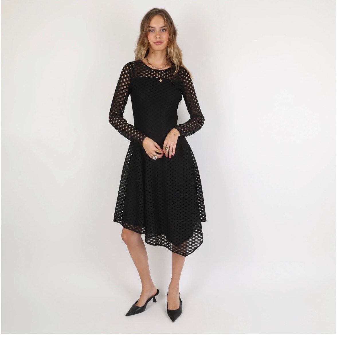 Maje Maje Rana Black Eyelet Lace Semi Sheer Midi Dress Size XS / US 0-2 / IT 36-38 - 1 Thumbnail