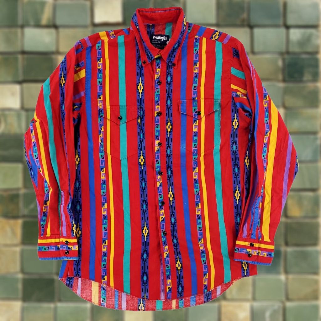 Wrangler Wrangler Button Down Shirt Long Sleeve Red Southwest Aztec Mens 16/34 Men Mens 16 Red Long Sleeve Southwest Aztec Button Down Shirt Wrangler Size US L / EU 52-54 / 3 - 1 Thumbnail