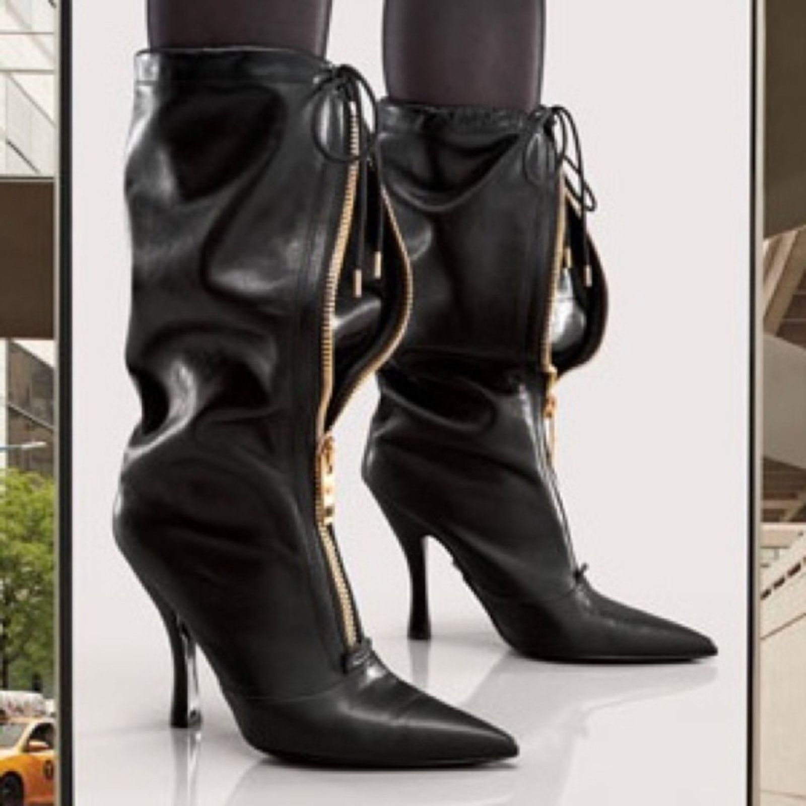 Versace Versace Black Slouchy Runway Zippered Boots With Tie Closure Size US 6 / IT 36 - 7 Thumbnail