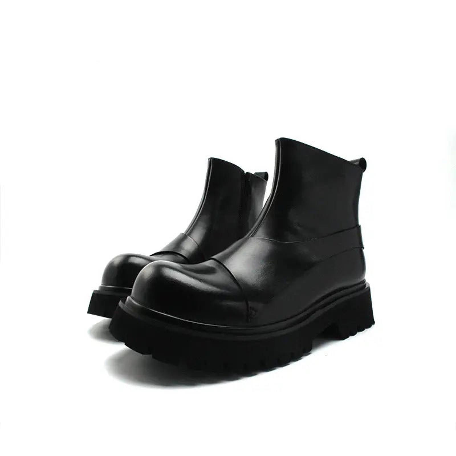 Japanese Brand Black Chunky Platform Ankle Boots, Leather Zip Boots Size US 8 / EU 41 - 2 Thumbnail