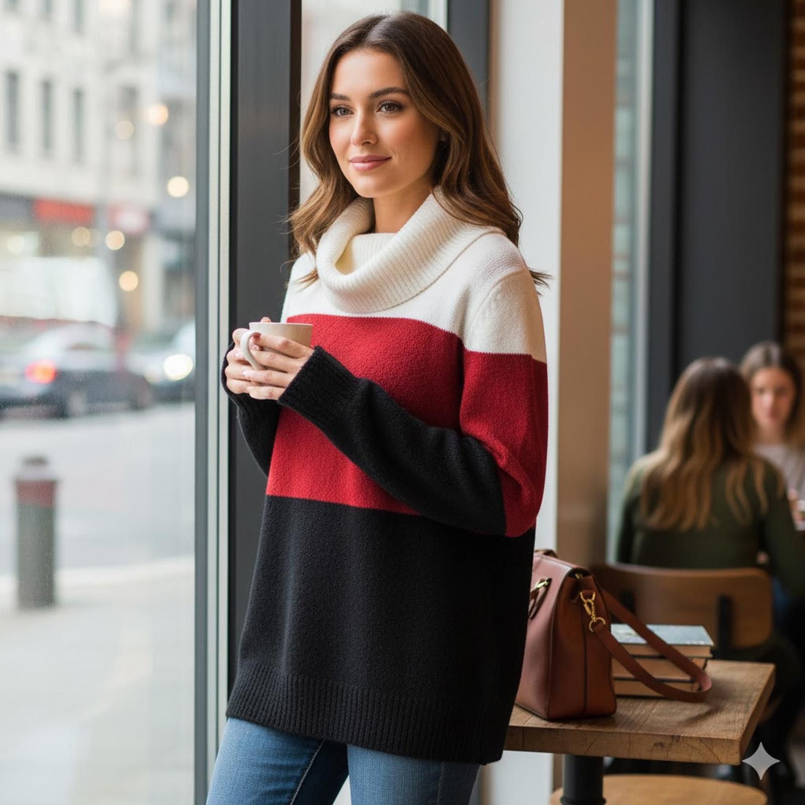 Unknown London Cozy Colorblock Turtleneck Sweater for Women Size M / US 6-8 / IT 42-44 - 1 Thumbnail
