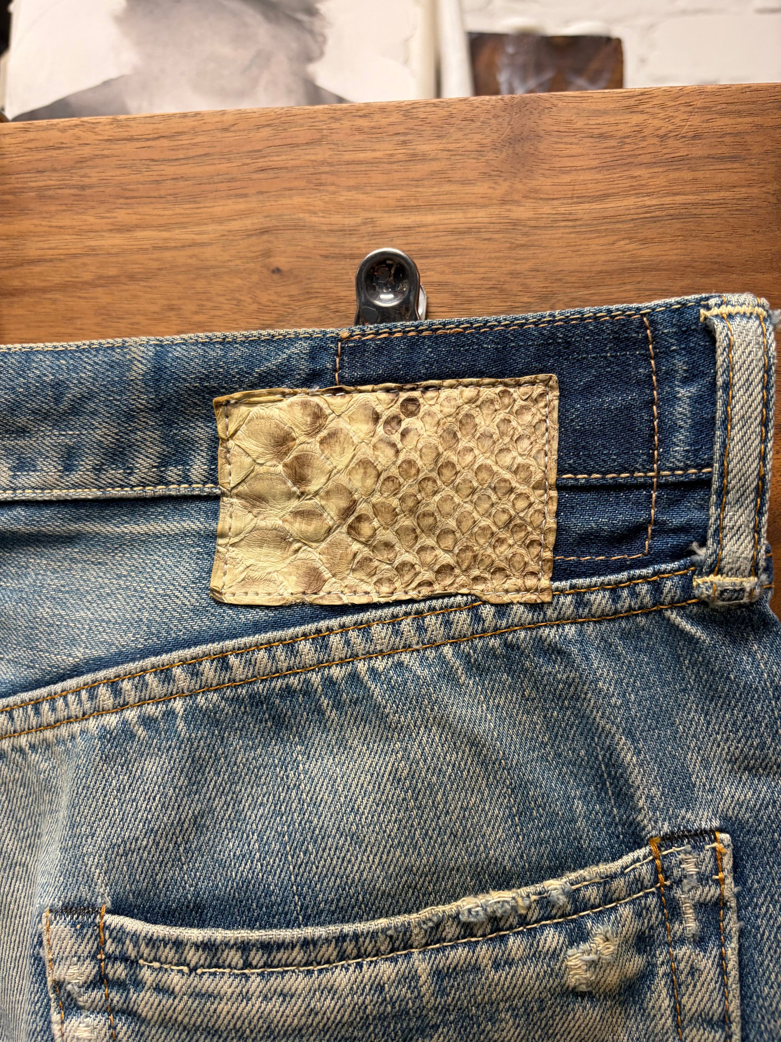 Visvim AW2012 Visvim ‘Dirty Blue’ Slim Bootcut Jeans with Genuine Snakeskin Leather Patch Size US 30 / EU 46 - 5 Thumbnail