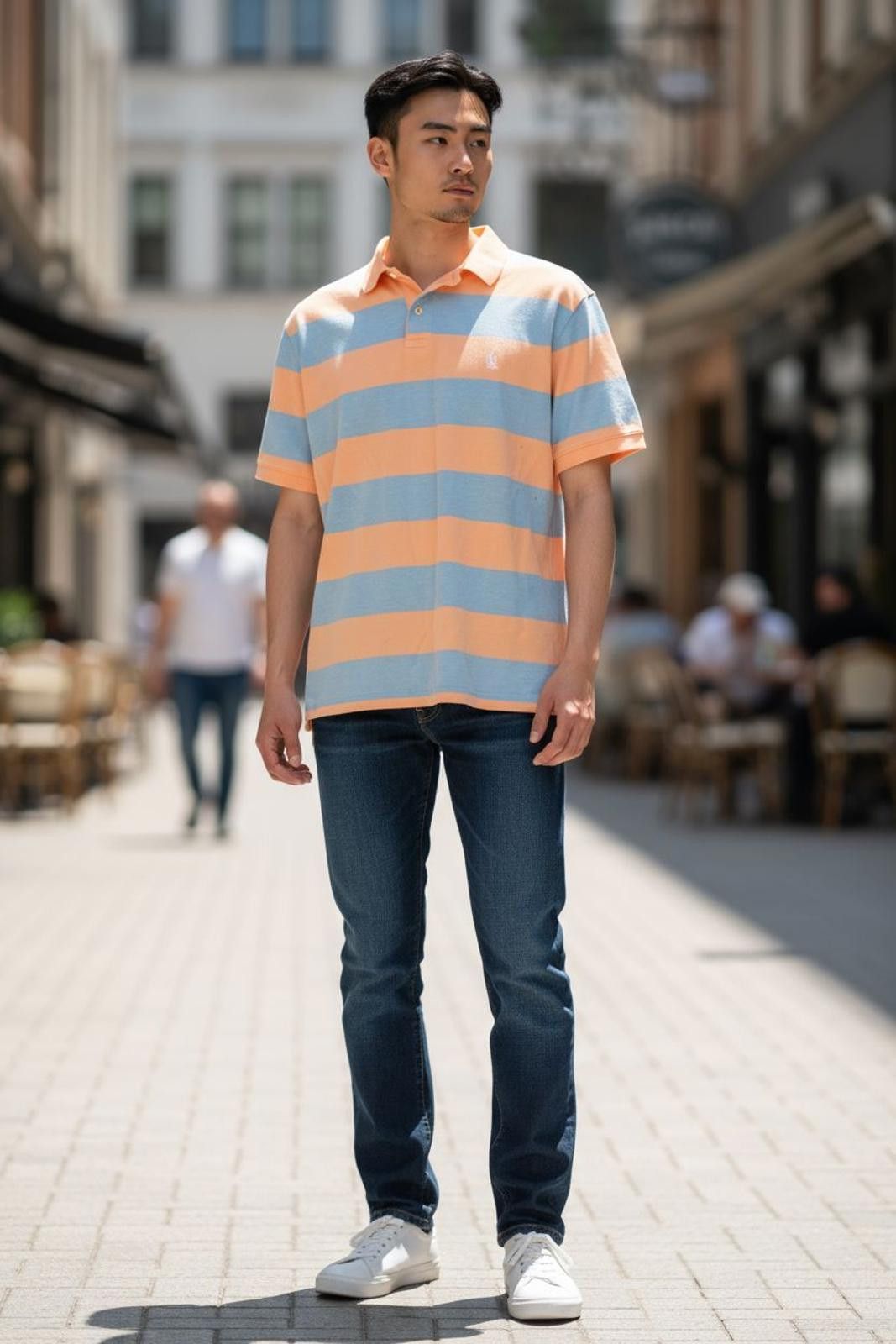 Nautica Men's Short Sleeve Polo Shirt Blue and Orange Stripes Size US L / EU 52-54 / 3 - 1 Thumbnail