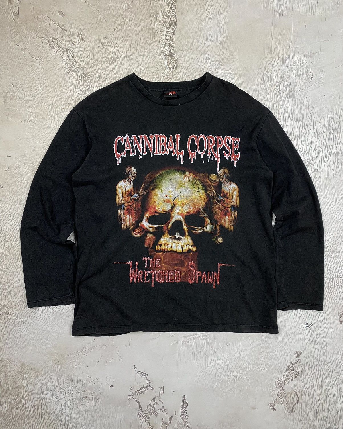 image of Band Tees x Rock T Shirt Vintage Very Faded Y2K Cannibal Corpse Long Sleeve Tee in Black (Size XL)