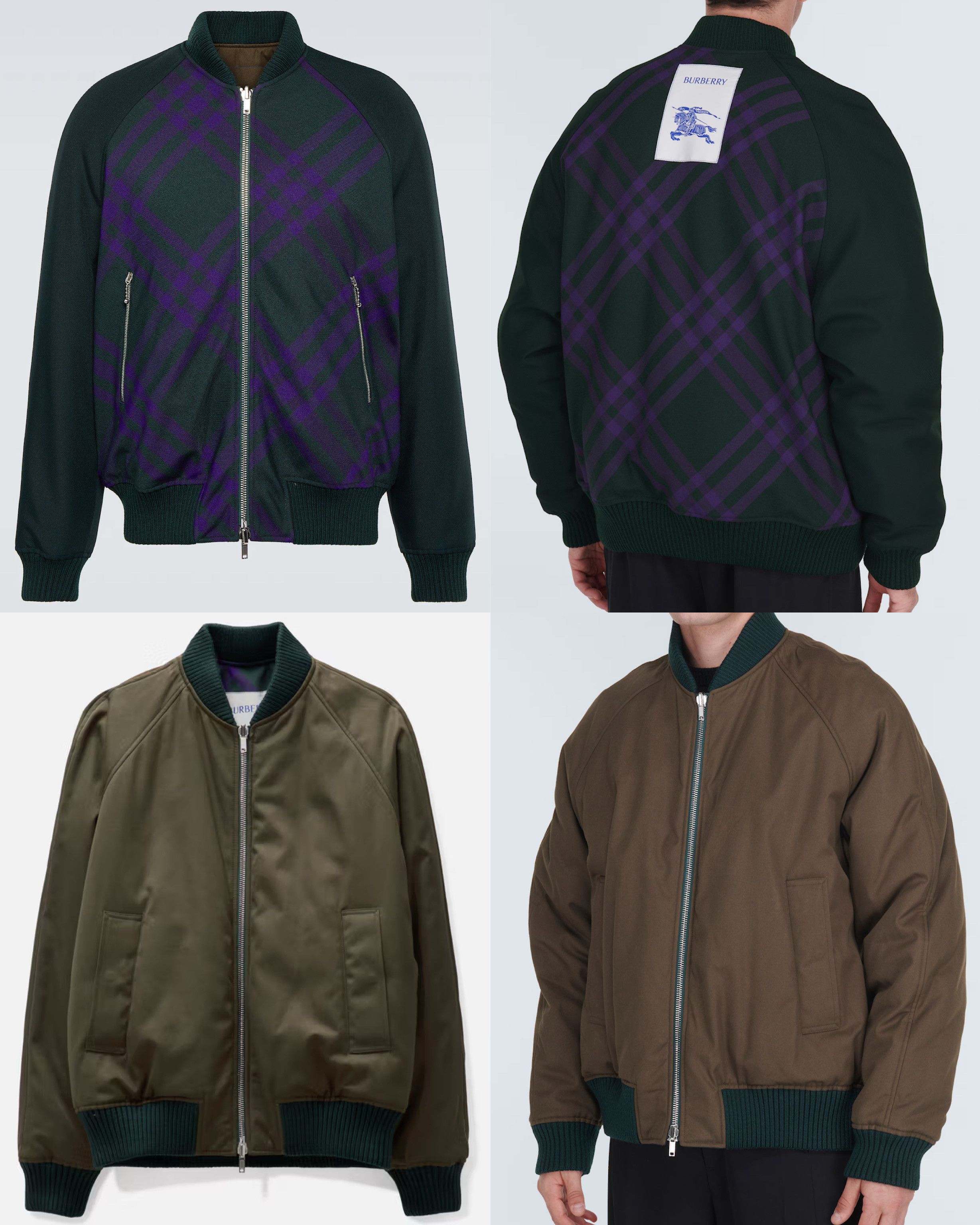 Burberry Burberry Green Check Reversible Bomber Jacket Size US L / EU 52-54 / 3 - 1 Thumbnail