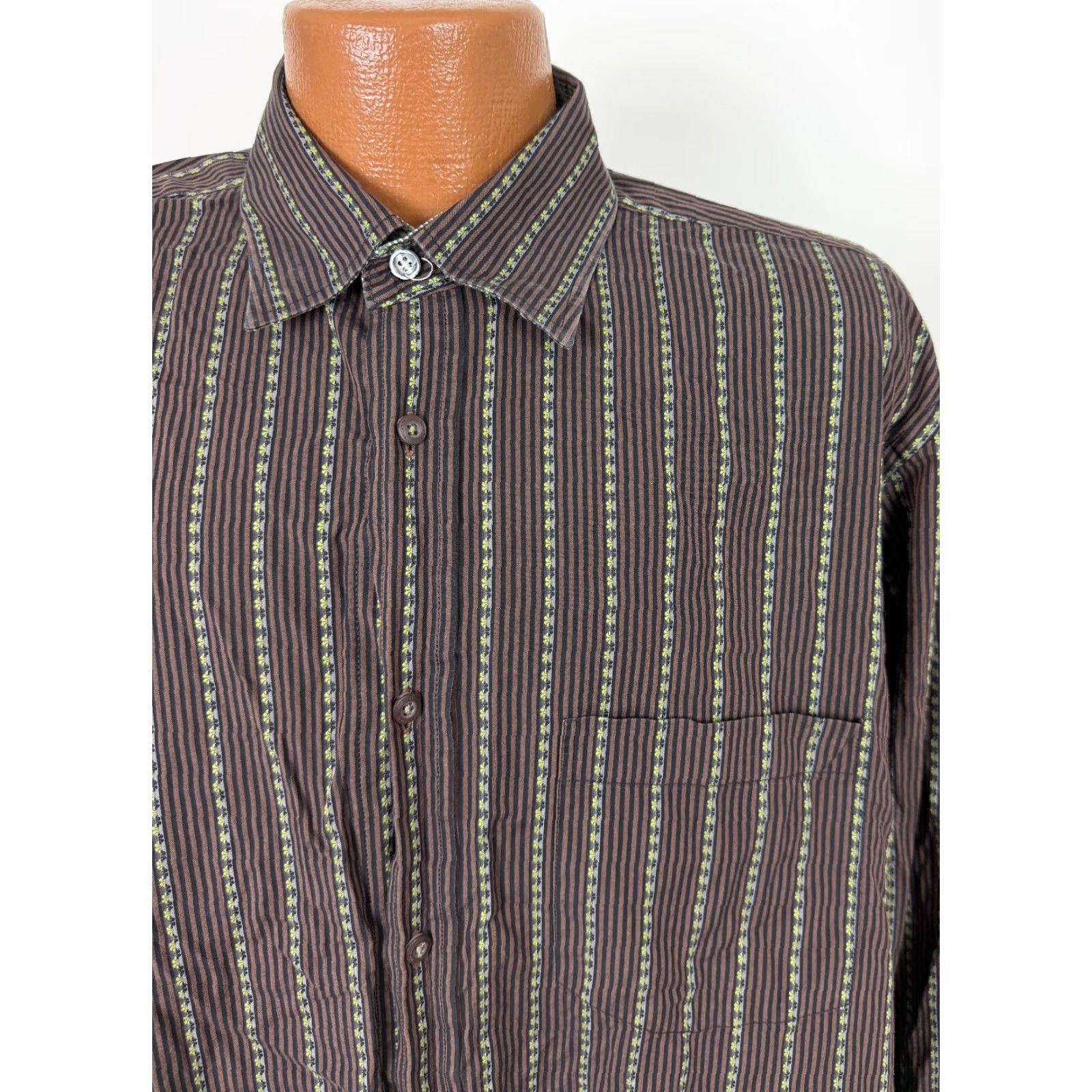 BUGATCHI VINTAGE Bugatchi Uomo Shirt Men XL Striped Button-Up Brown Black Green Size US XL / EU 56 / 4 - 3 Thumbnail