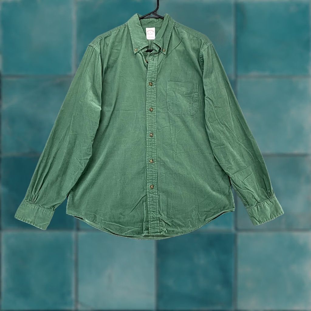Brooks Brothers Brooks Brothers Corduroy Shirt Mens M Green Cotton Long Sleeve Button Up Size US M / EU 48-50 / 2 - 1 Thumbnail