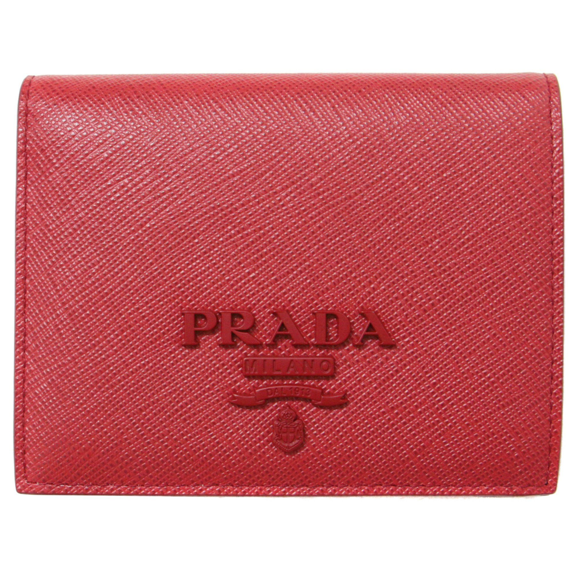image of Prada Wallet Bifold Red Compact Logo Saffiano 1Mv204 Elegant in Red Color, Women's