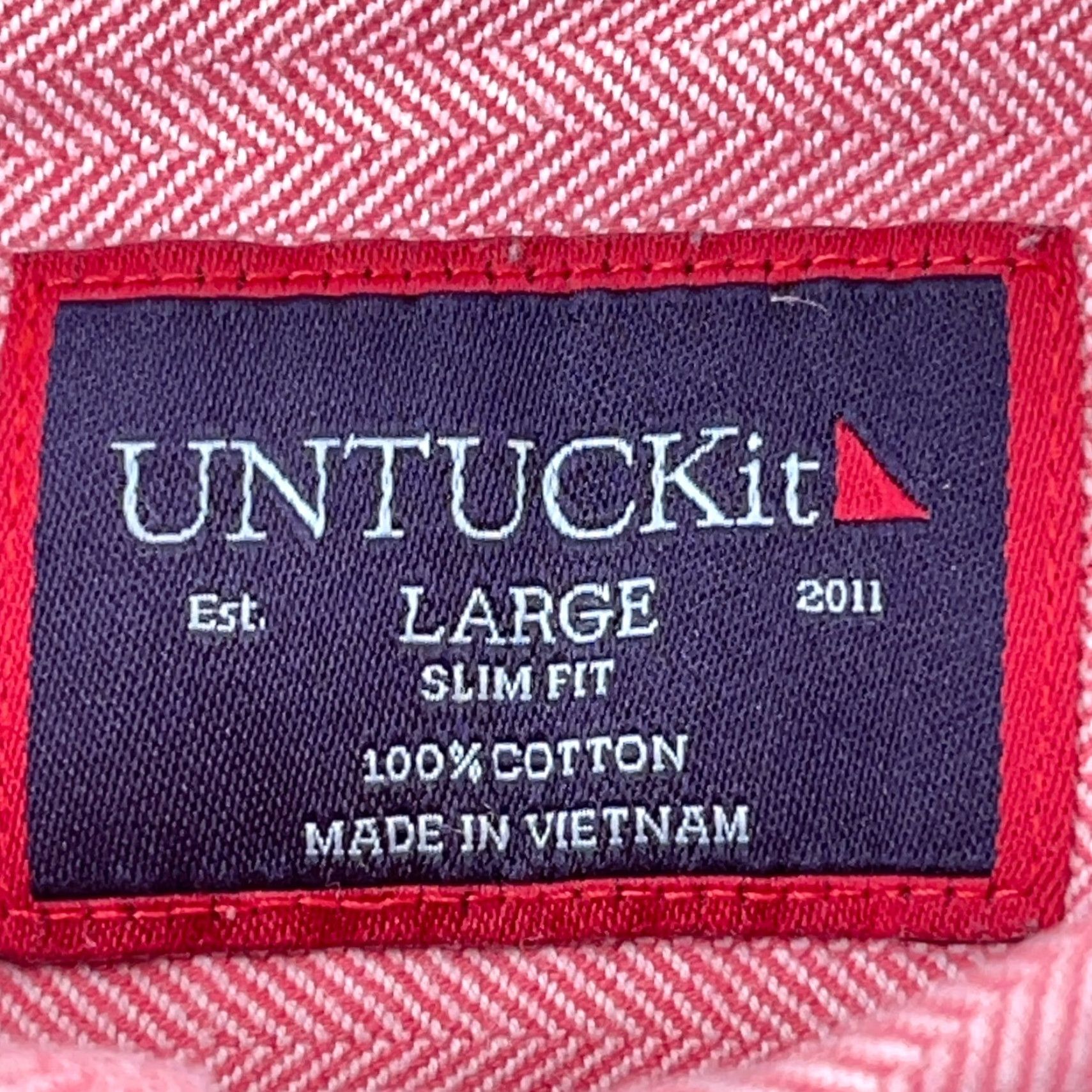 UNTUCKit UNTUCKit Shirt Men Large Pink Slim Fit Button Up Dress Casual Cotton Herringbone Size US L / EU 52-54 / 3 - 3 Thumbnail