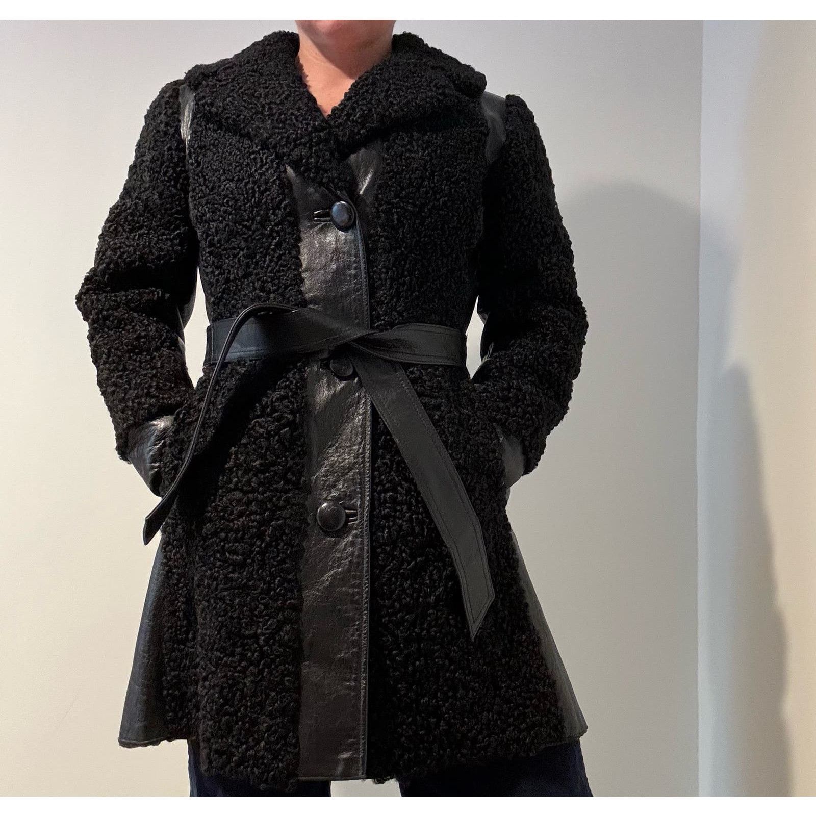 image of Vintage Albrechts Leather And Faux Fur Coat In Black, Women's (Size Small)