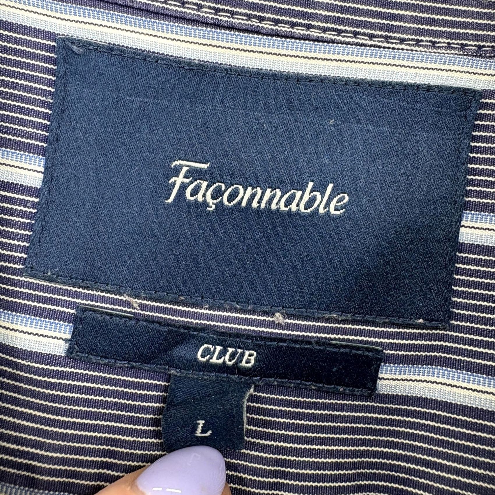 Faconnable Façonnable Button Up Shirt Mens Large Blue Stripe Long Sleeve Cotton Club Size US L / EU 52-54 / 3 - 4 Thumbnail