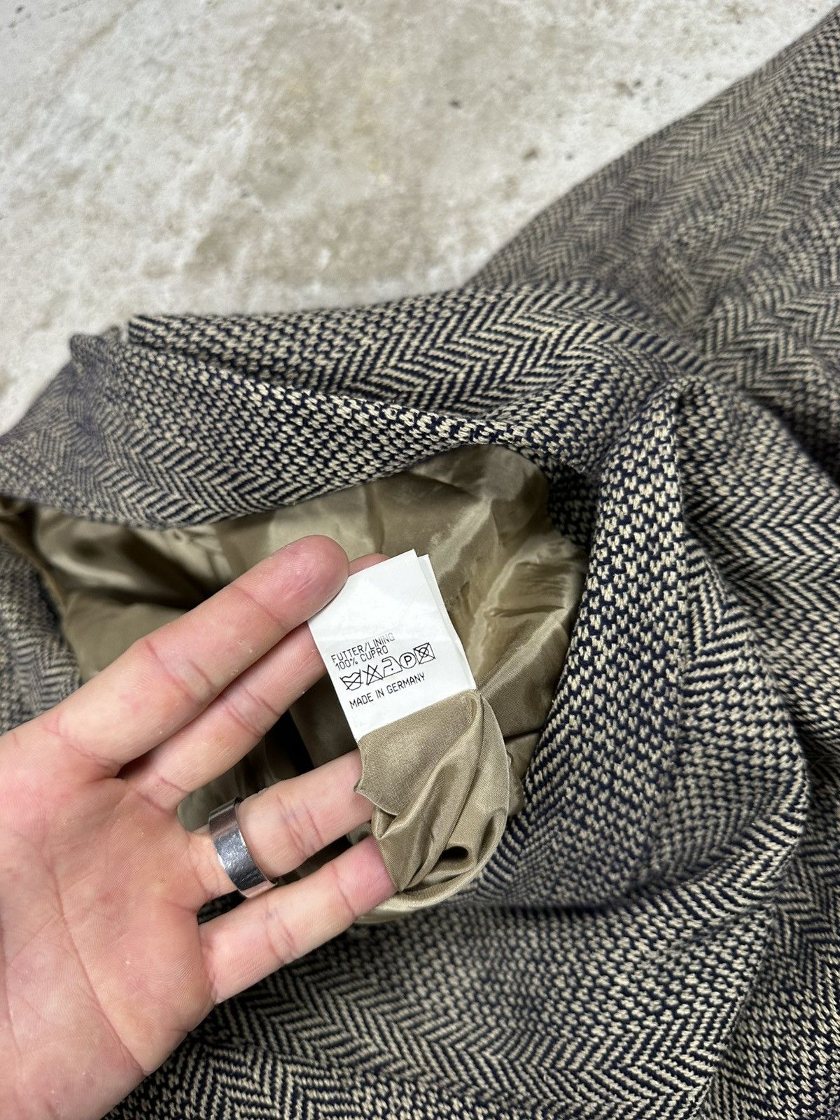 Jil Sander Vintage 90s Jil Sander Plus Silk & Wool Herringbone Coat Size US S / EU 44-46 / 1 - 10 Thumbnail