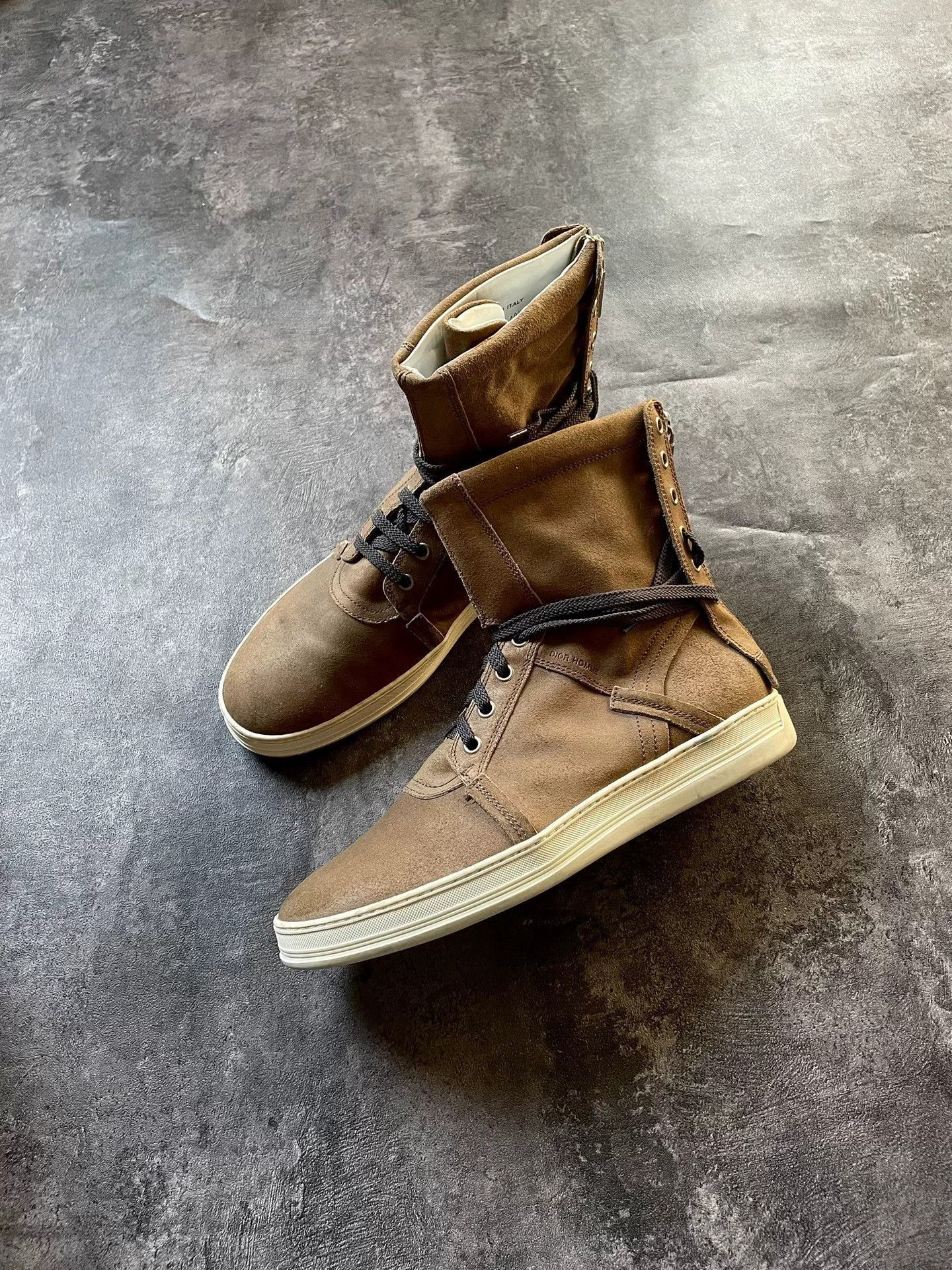Dior brown suede high-top lace-up sneakers. Size US 11.5 / EU 44-45 - 3 Thumbnail