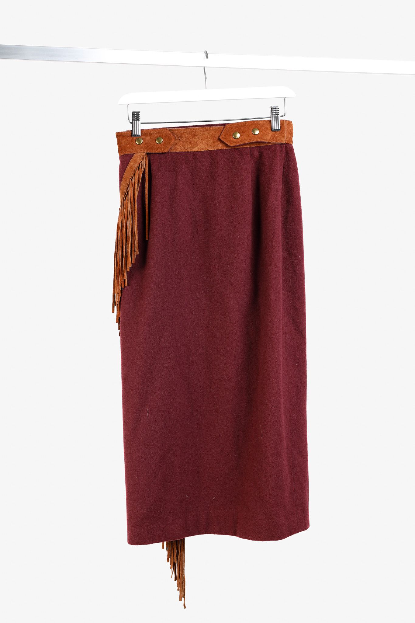 Designer Ritz Saddler Wool & Cashmere Suede-Fringe Midi Skirt Size 30" / US 8 / IT 44 - 2 Thumbnail